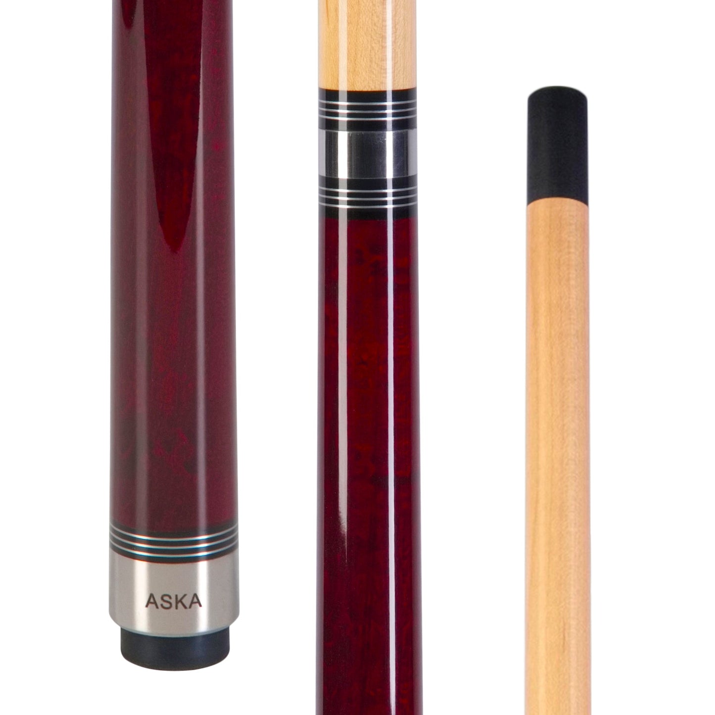 ASKA Jump Cue JC09 with shaft and butt sections displayed.