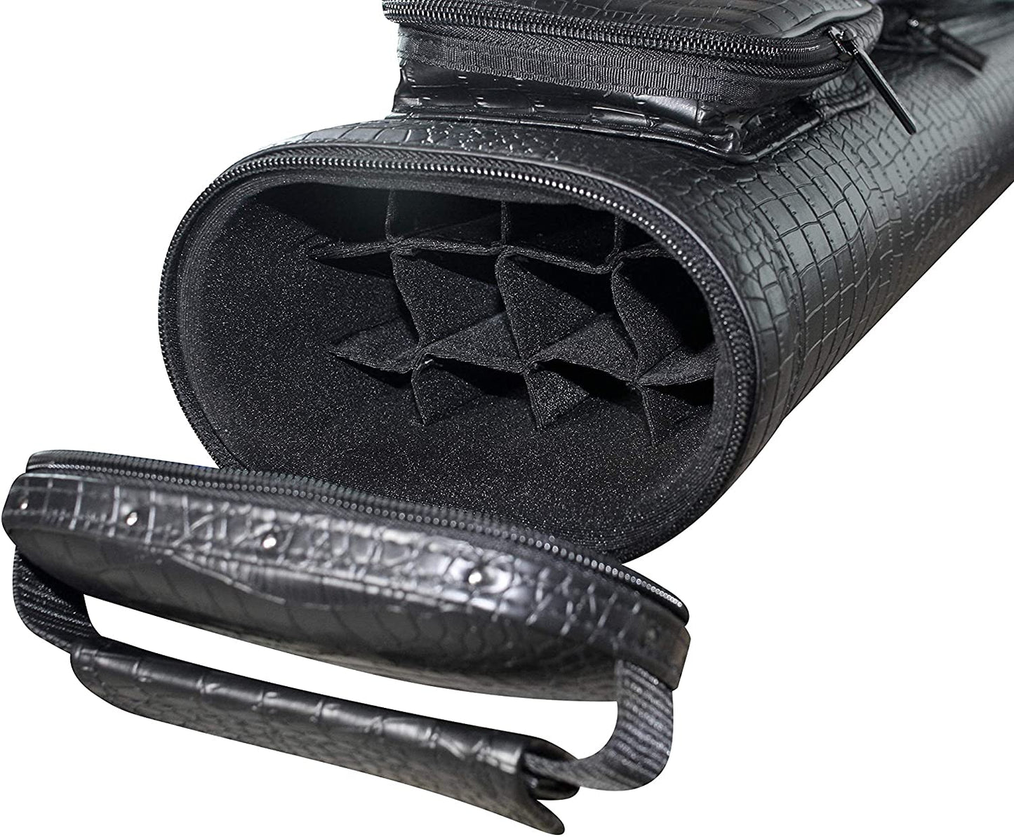 Open case showing interior dividers and handle detail