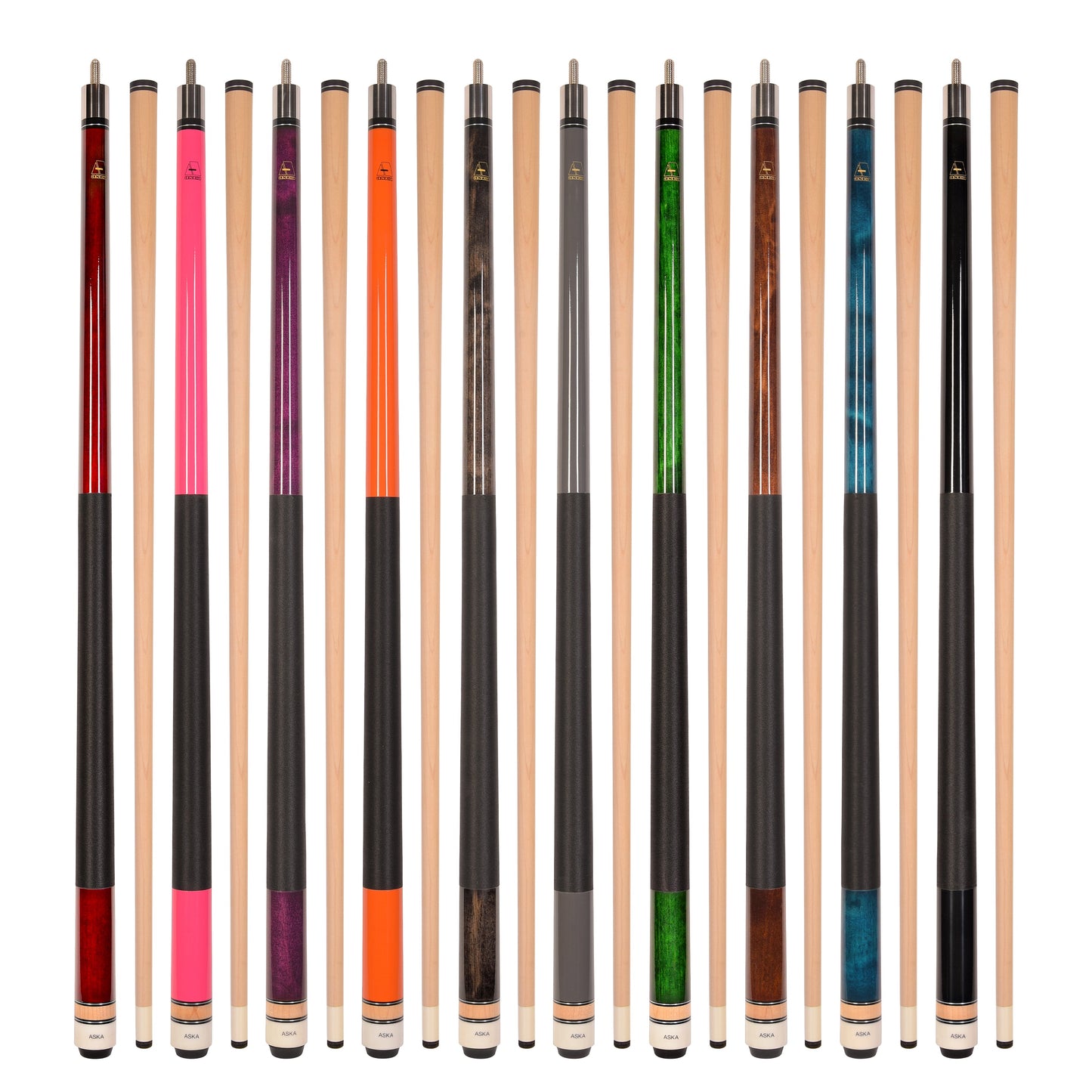 Surprise Box. Grade B cues. 10 random ASKA Pool Cues, 58" Hard Rock Canadian Maple, 13mm Hard Leather Tip, Random Weights