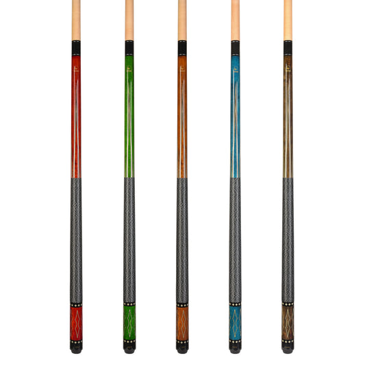 ASKA Set of 5 Pool Cue Sticks 58", Hard Rock Canadian Maple, 13mm Hard Glued On Tip, Mixed Weights and Colors, L22S5