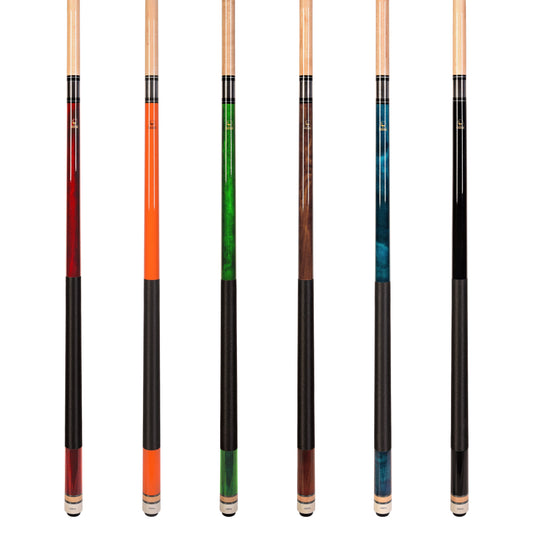 Set of 6 Aska L2 Billiard Pool Cues, 58" Hard Rock Canadian Maple, 13mm Hard Tip, Mixed Weights, L2S6ORG