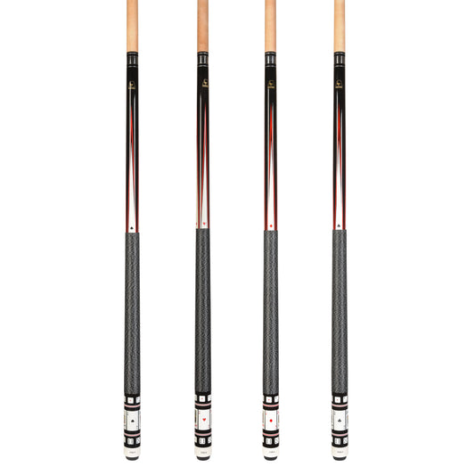 Set of 4 Aska Cards and Dice Billiard Pool Cues, 58" Hard Rock Canadian Maple, 13mm Hard Tip, Mixed Weights, CDS4