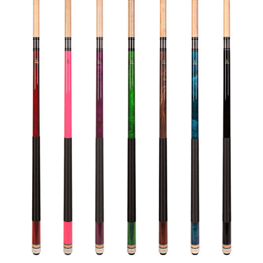 Set of 7 Aska L2 Billiard Pool Cues, 58" Hard Rock Canadian Maple, 13mm Hard Tip, Mixed Weights, L2S7