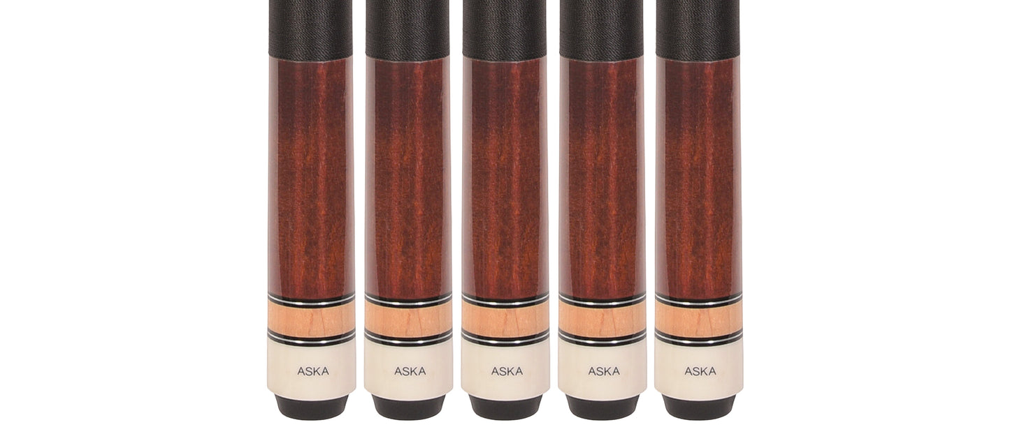 Set of 5 Mahagony Aska L2 Billiard Pool Cues, 58" Hard Rock Canadian Maple, 13mm Hard Tip, Mixed Weights, L2S5MAH
