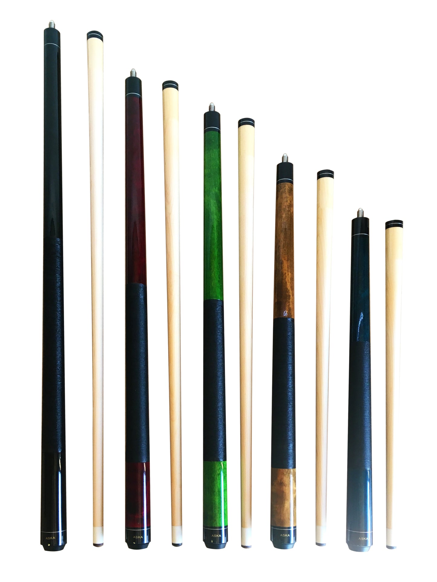 Set of 5 Aska Mixed Length Cues LS, Canadian Hard Rock Maple Billiard Pool Cue Sticks, Short, Kids Cues, LS5