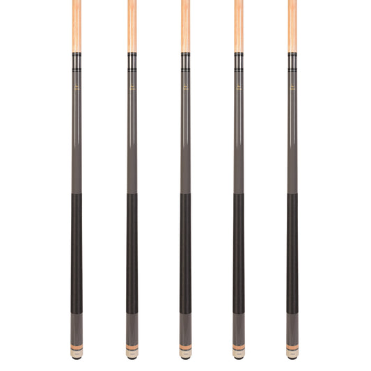 Set of 5 Grey Aska L2 Billiard Pool Cues, 58" Hard Rock Canadian Maple, 13mm Hard Tip, Mixed Weights, L2S5GRY