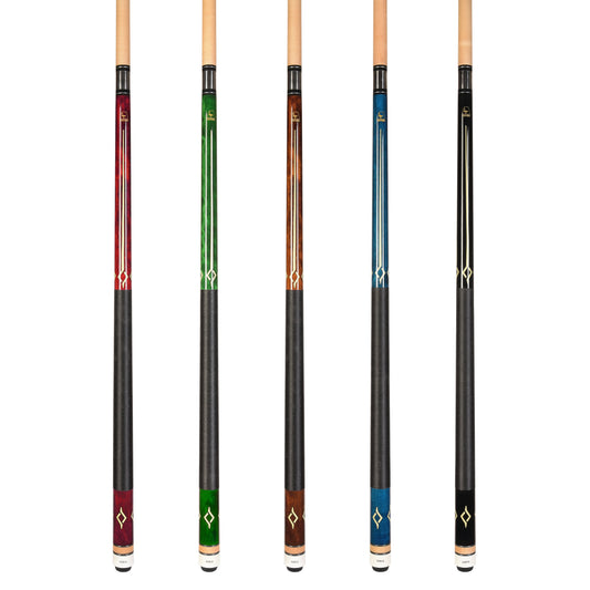 ASKA Set of 5 Pool Cue Sticks 58", 2-Piece Construction, 5/16x18 Joint, Hard Rock Canadian Maple, 13mm Hard Glued On Tip, Mixed Weights and Colors, L7S5