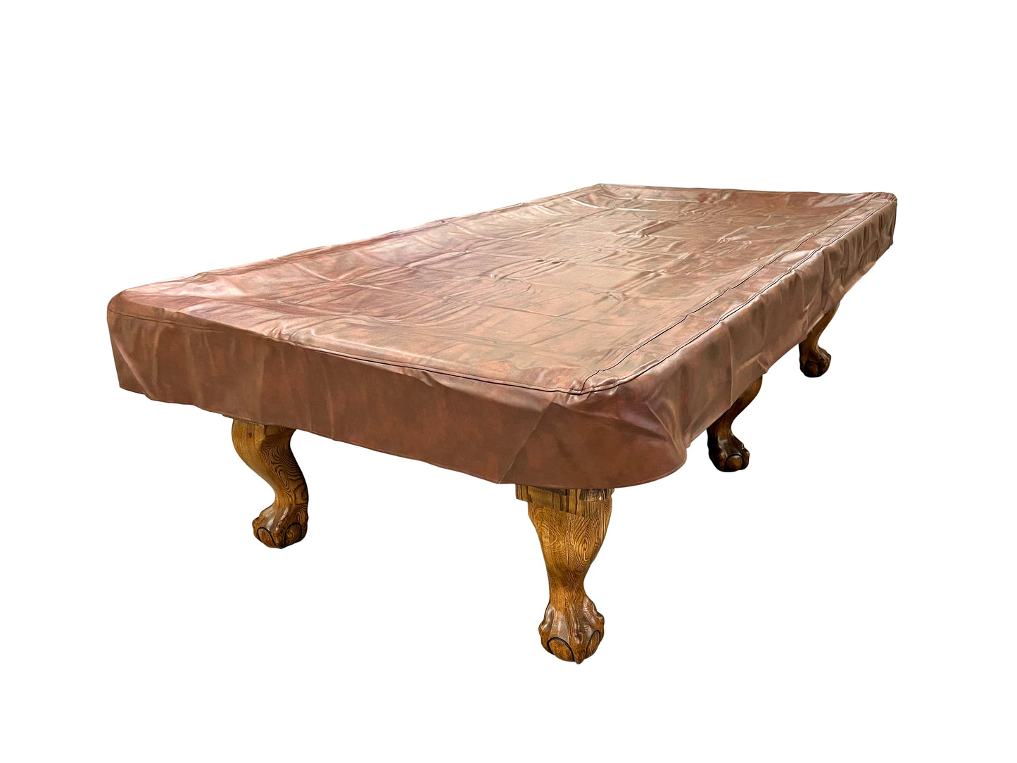 ASKA 9-Feet Brown Heavy Duty PVC billiard table cover on table. TCH9BRN