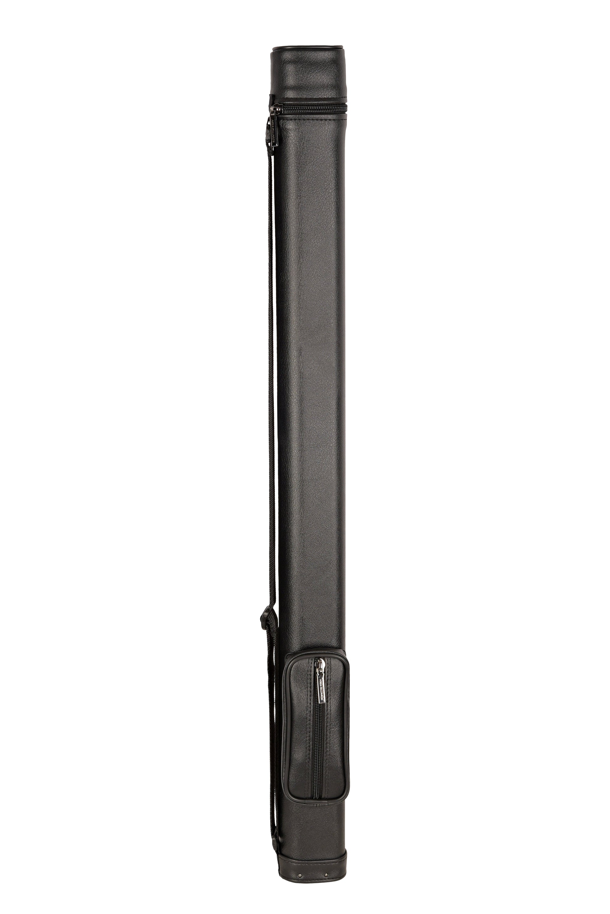 ASKA 1x1 pool cue case, black, side view, with exterior pocket. C11S