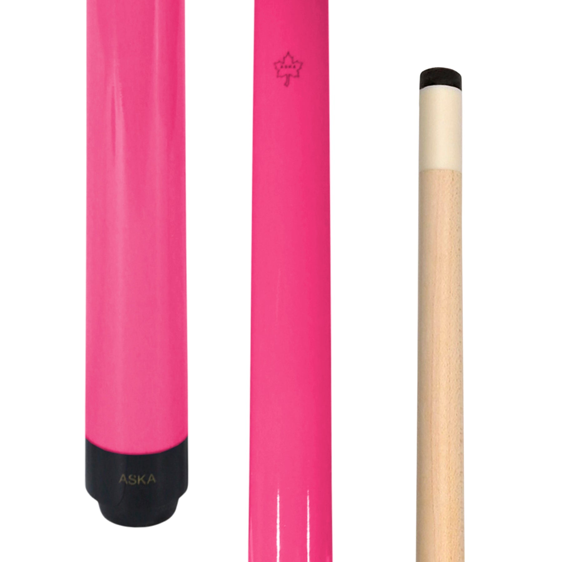 ASKA Neon Pink short pool cue butt and shaft detail. SWP52P