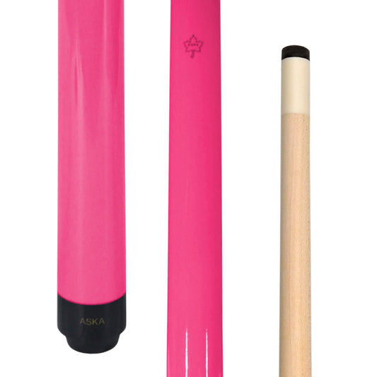ASKA Neon Pink short pool cue butt and shaft detail. SWP52P