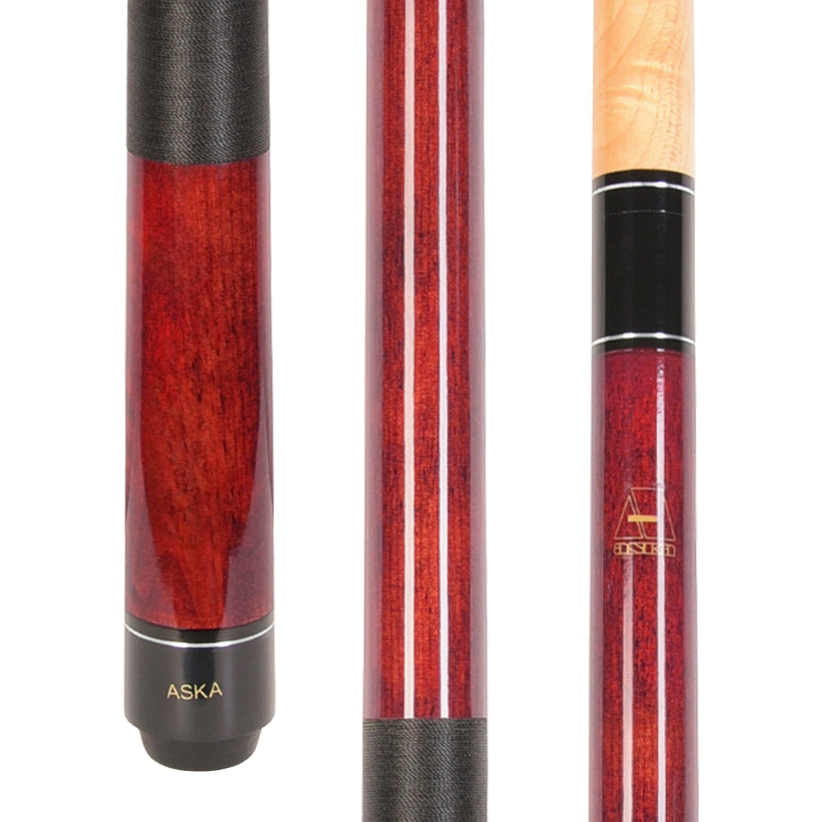 Close-up of cue butt, shaft segment, and joint assembly.