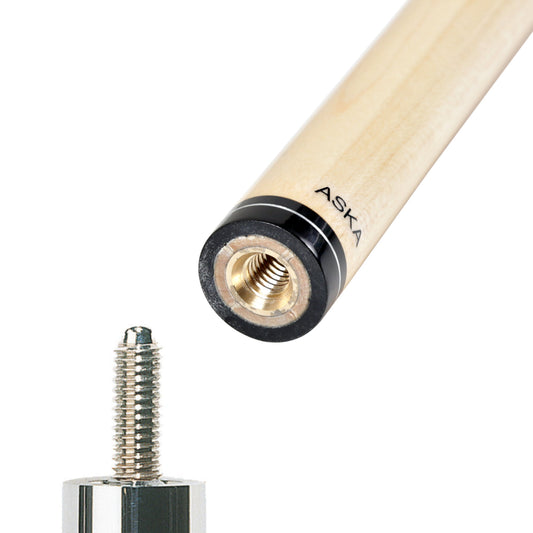 ASKA Break spare cue shaft with visible threaded joint. XSBK
