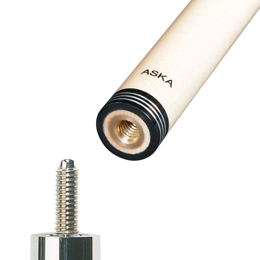 ASKA XSTR cue shaft joint with 5/16x18 thread and black collar.