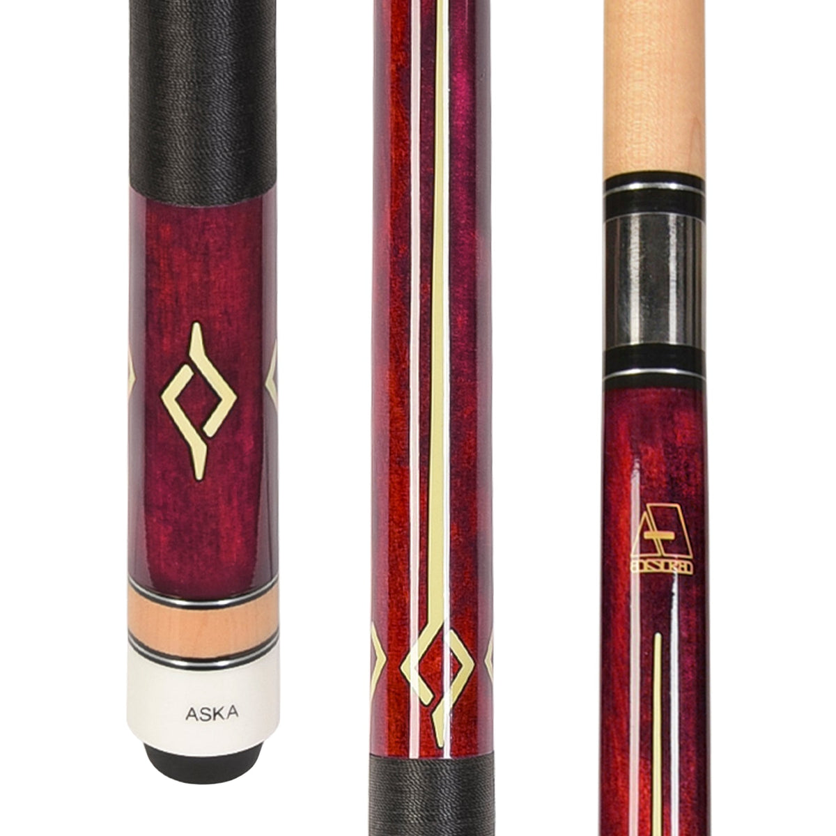 ASKA L7 pool cue in red with yellow accents and white tip. L7RD