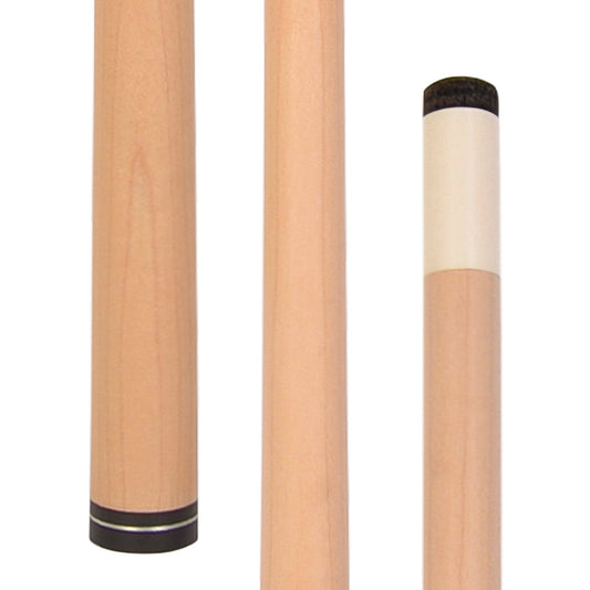 Pool cue shaft showing natural wood grain and black collar detail.