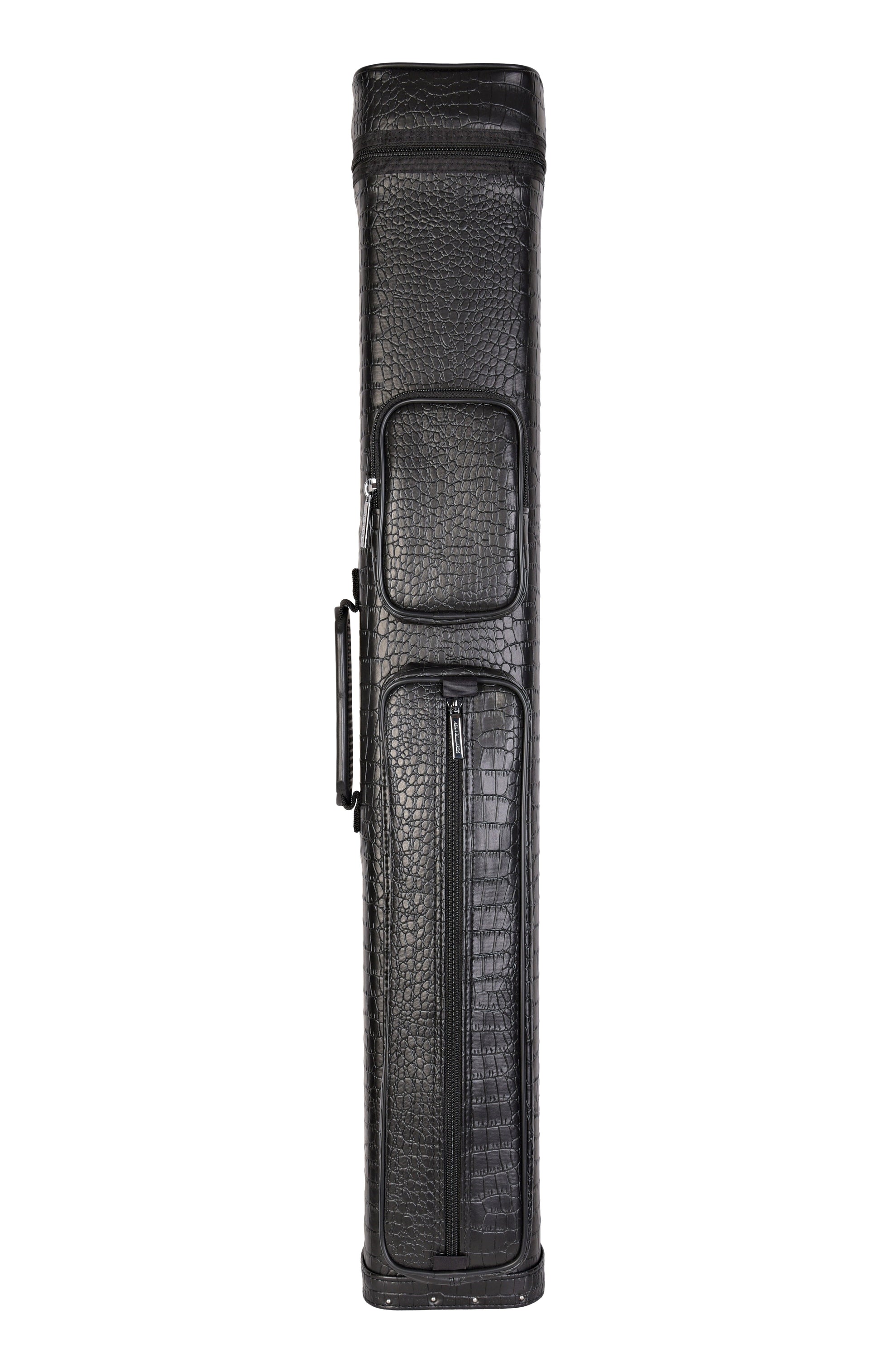 ASKA 3x5 billiard cue case with textured black exterior and zippered pockets. C35S