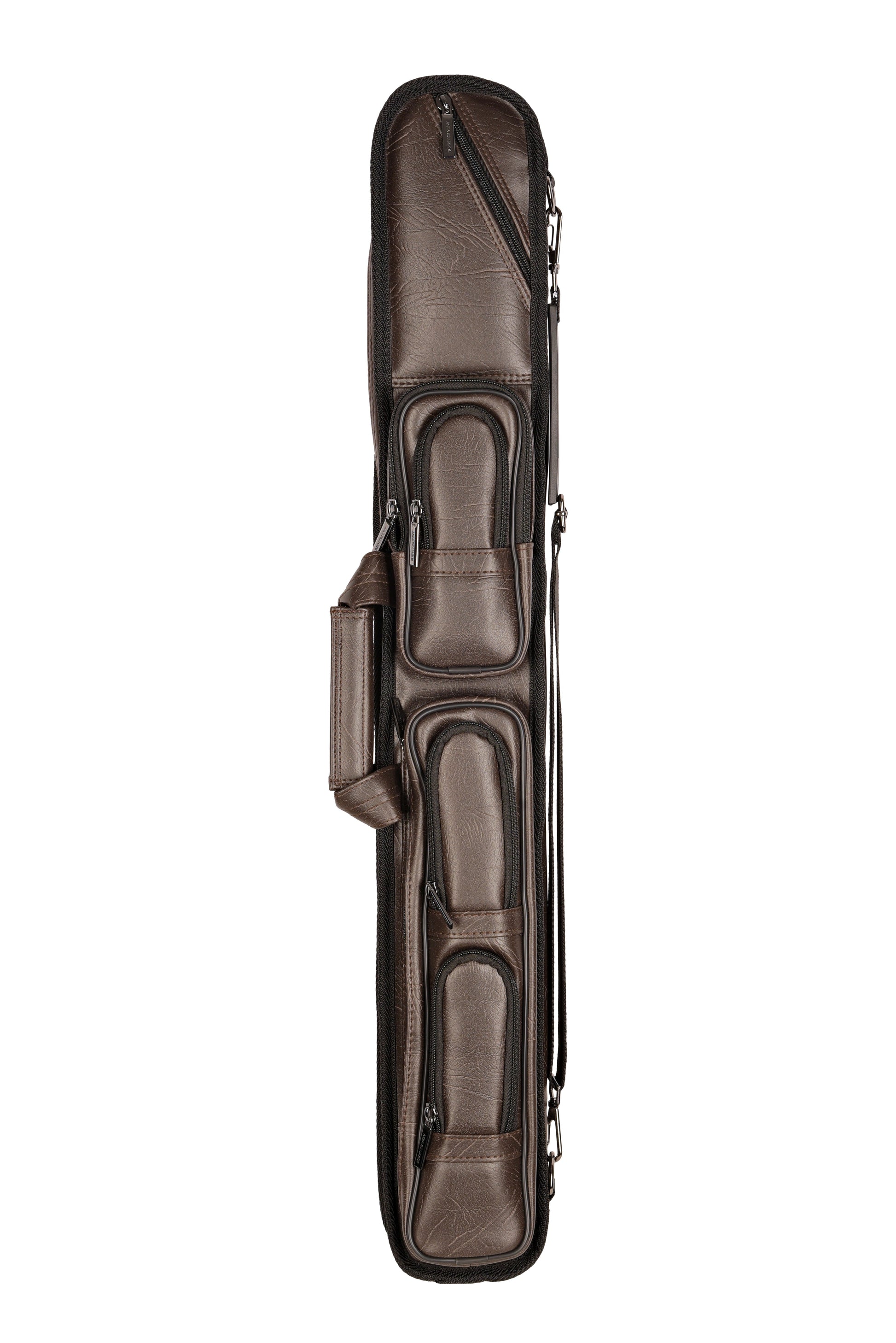 ASKA Soft Leatherette Pool Cue Case, 2B4S Brown, LS24BRN, front view with pockets.