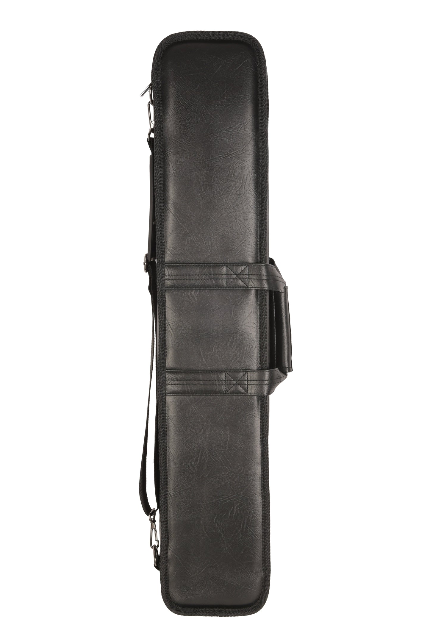 Rear profile view of the closed black billiard cue case