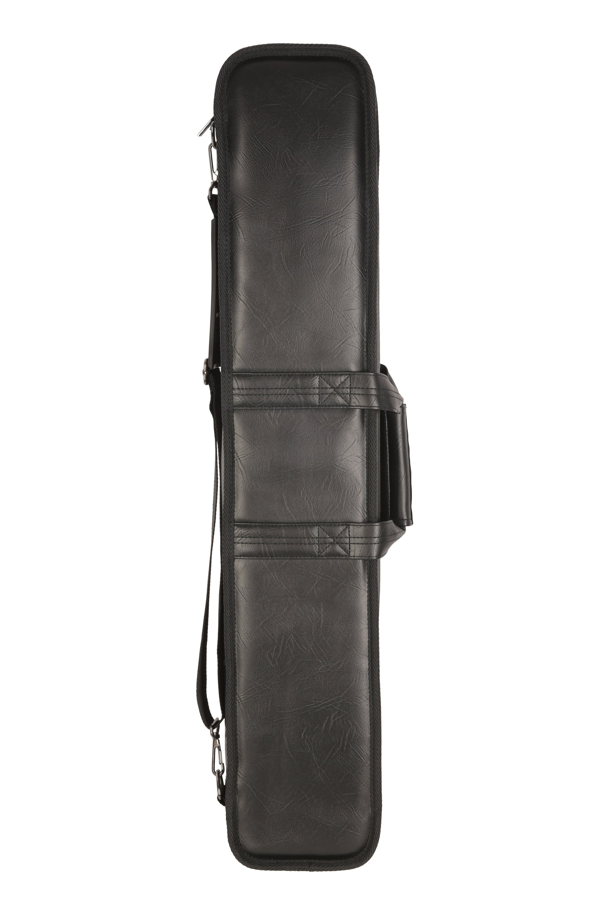 Rear profile view of the closed black billiard cue case