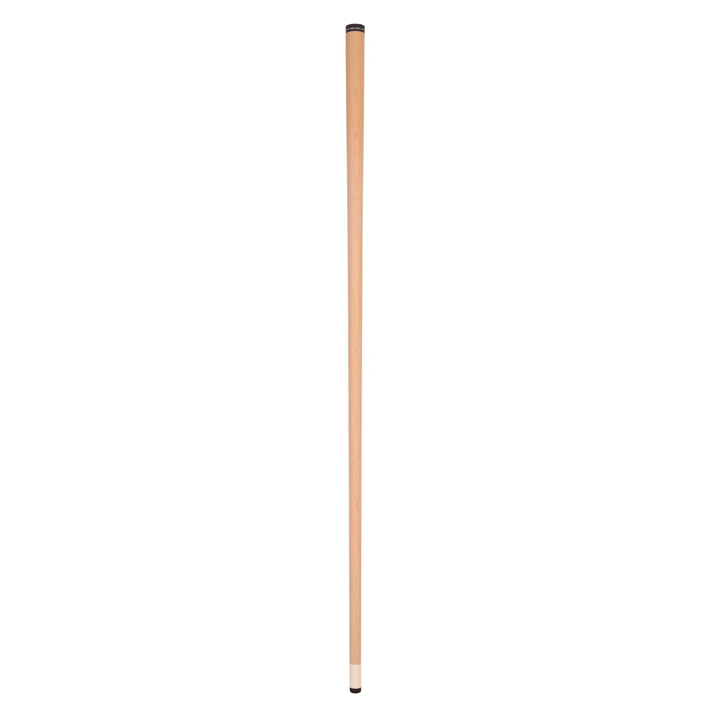 Full profile view of a light wood billiard cue shaft on white background.