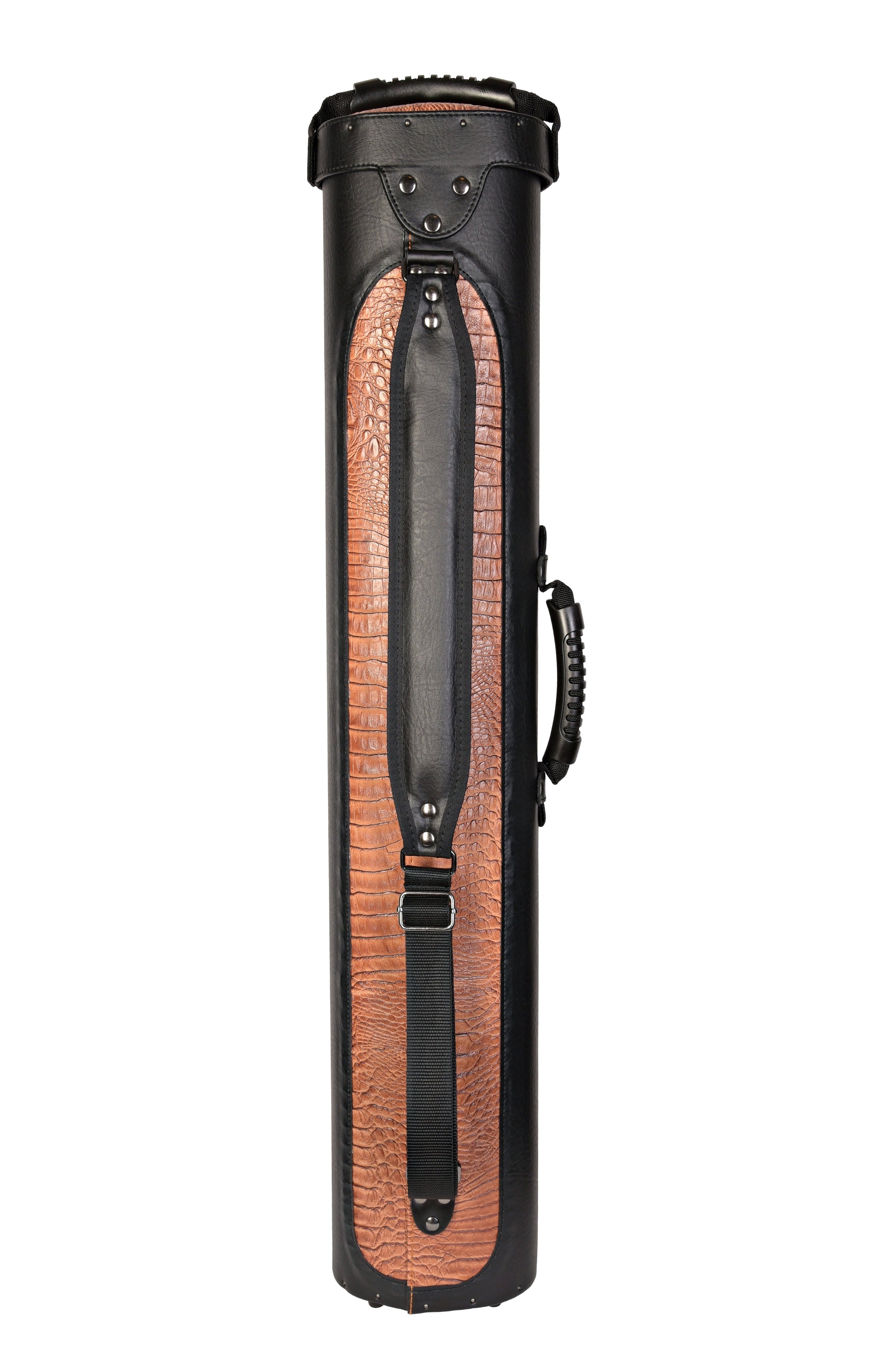 Rear view of the hard cue case showing the shoulder strap attachment.