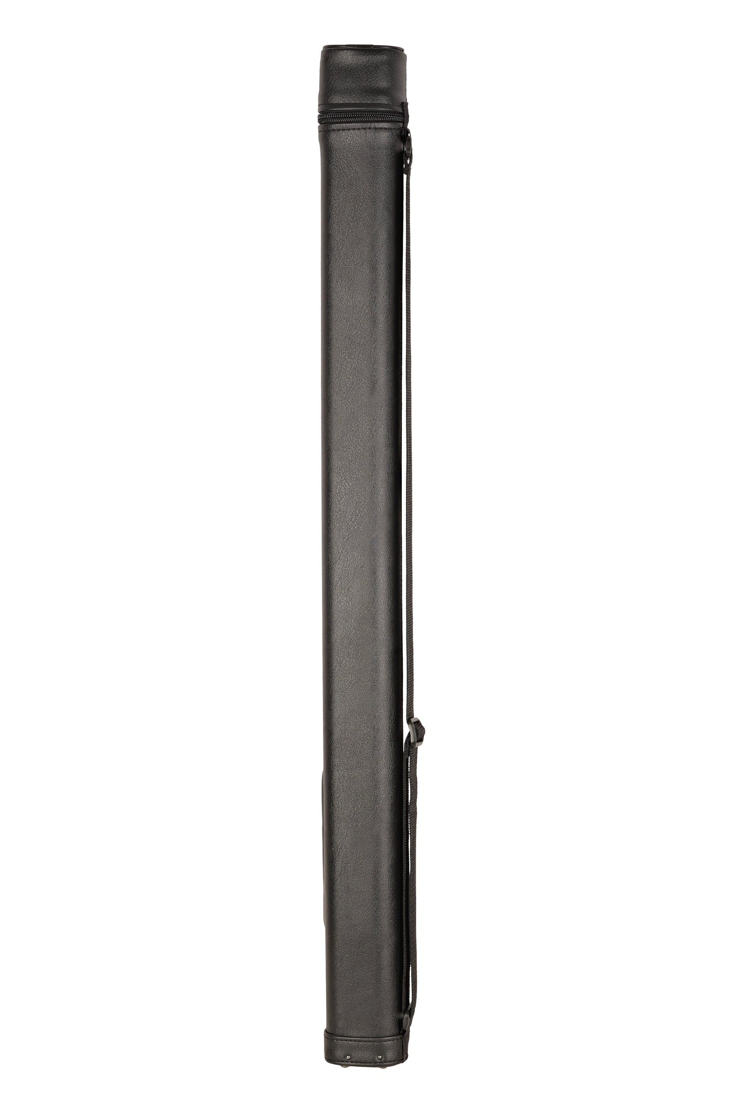Close-up angled view of the black billiard cue case, showing its structure.