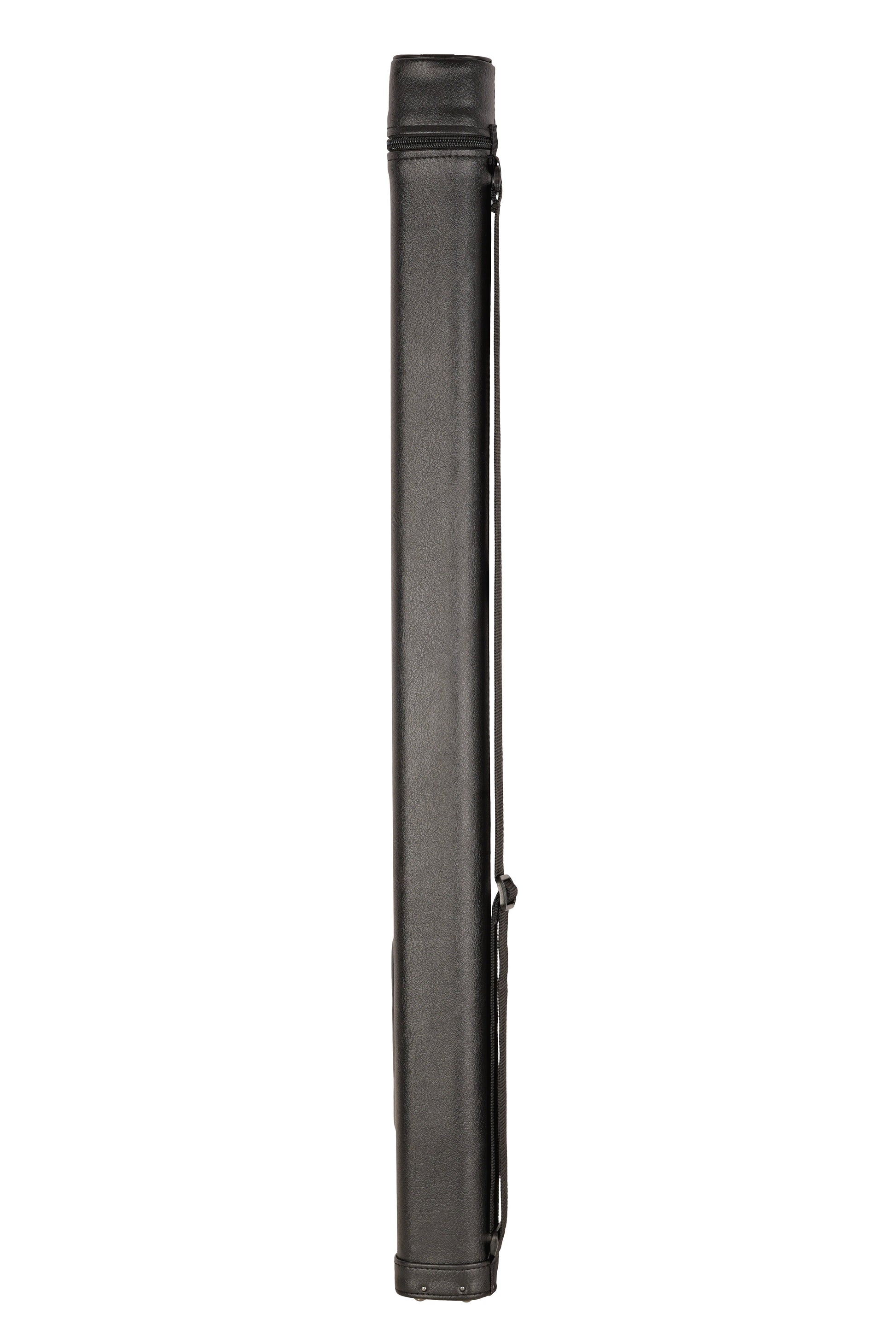 Close-up angled view of the black billiard cue case, showing its structure.