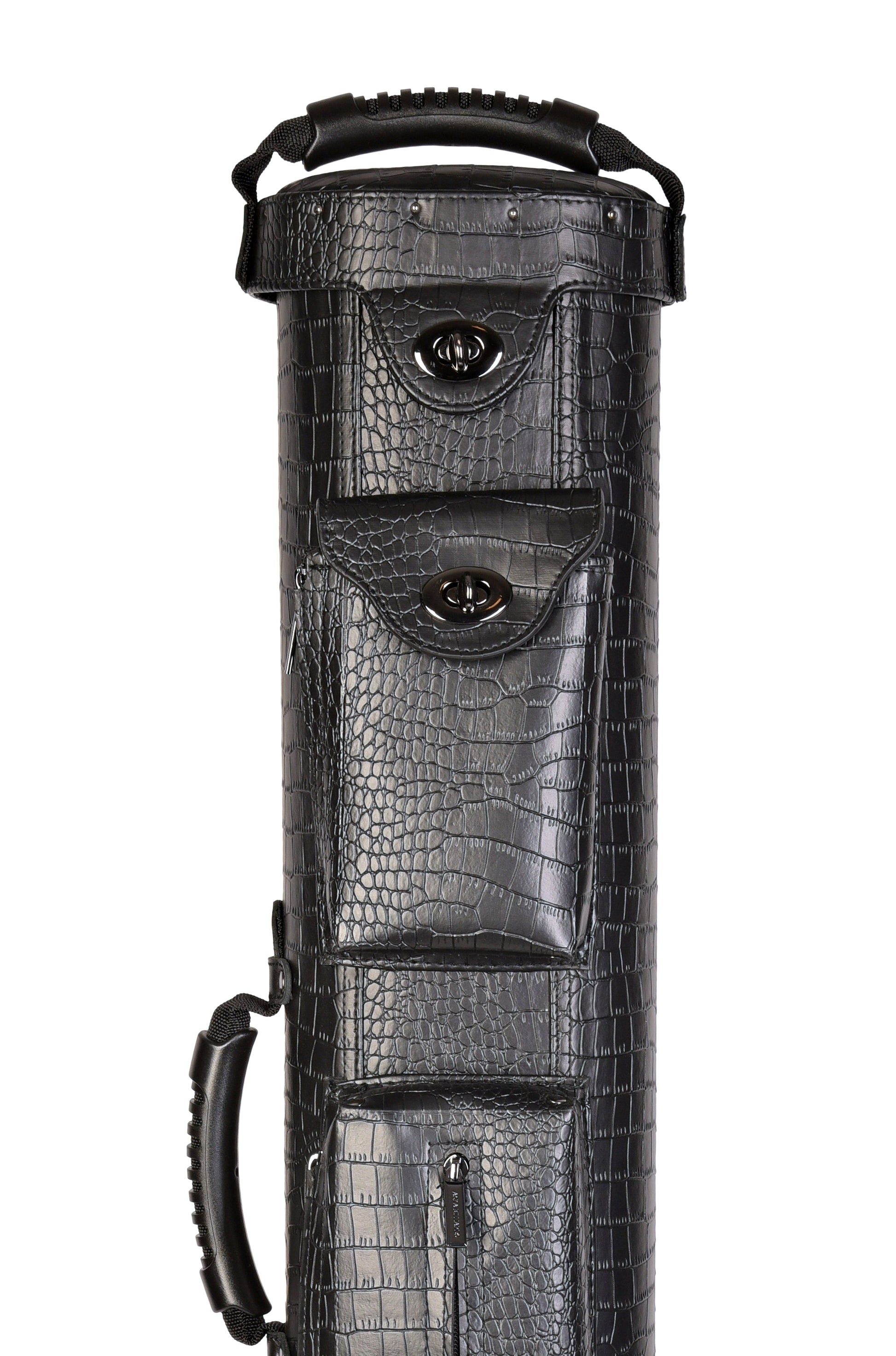 Close-up of the Hard 4x8 Pool Cue Case pockets and textured material.