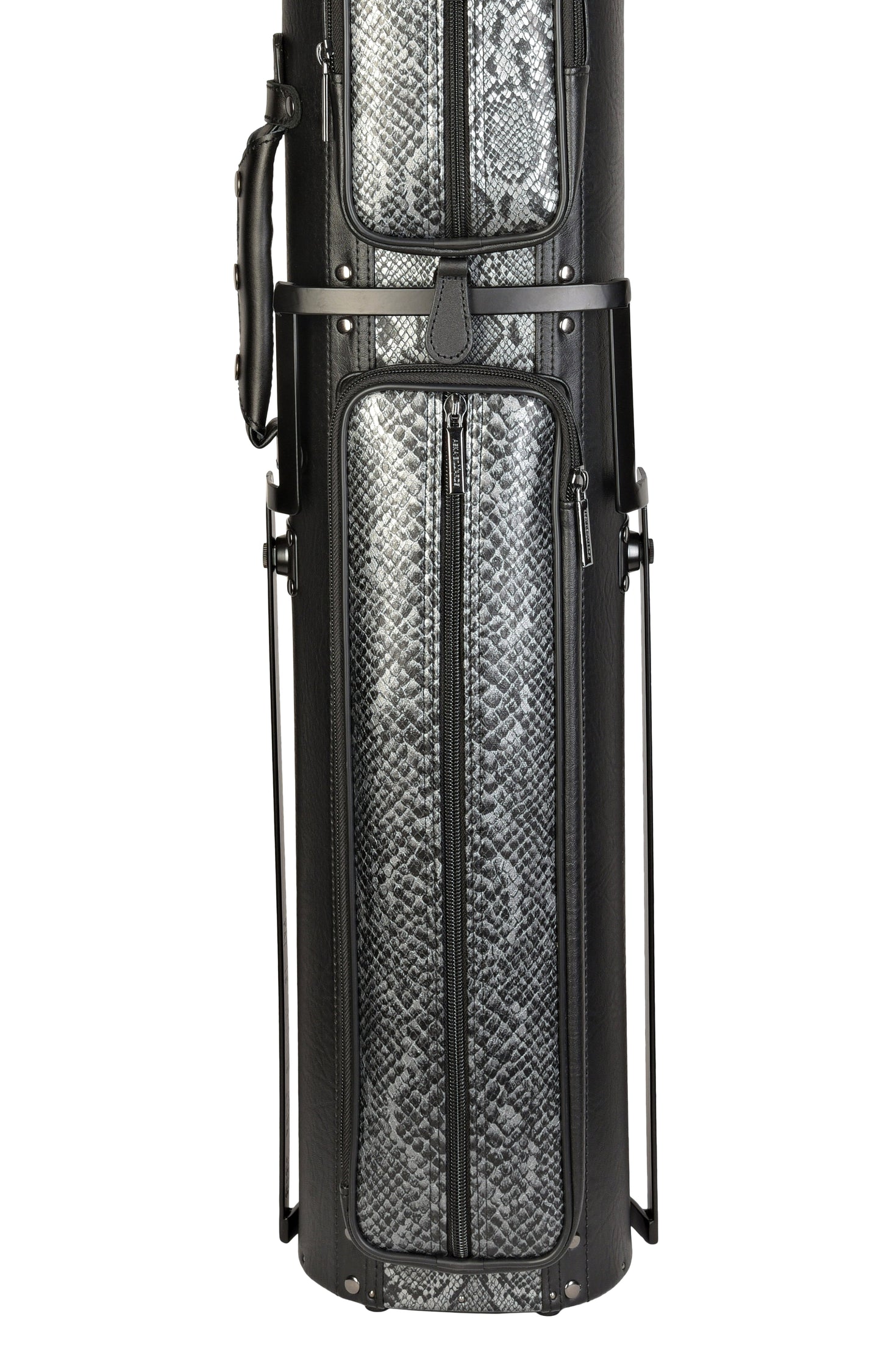 Bottom section of pool cue case showing two zippered compartments