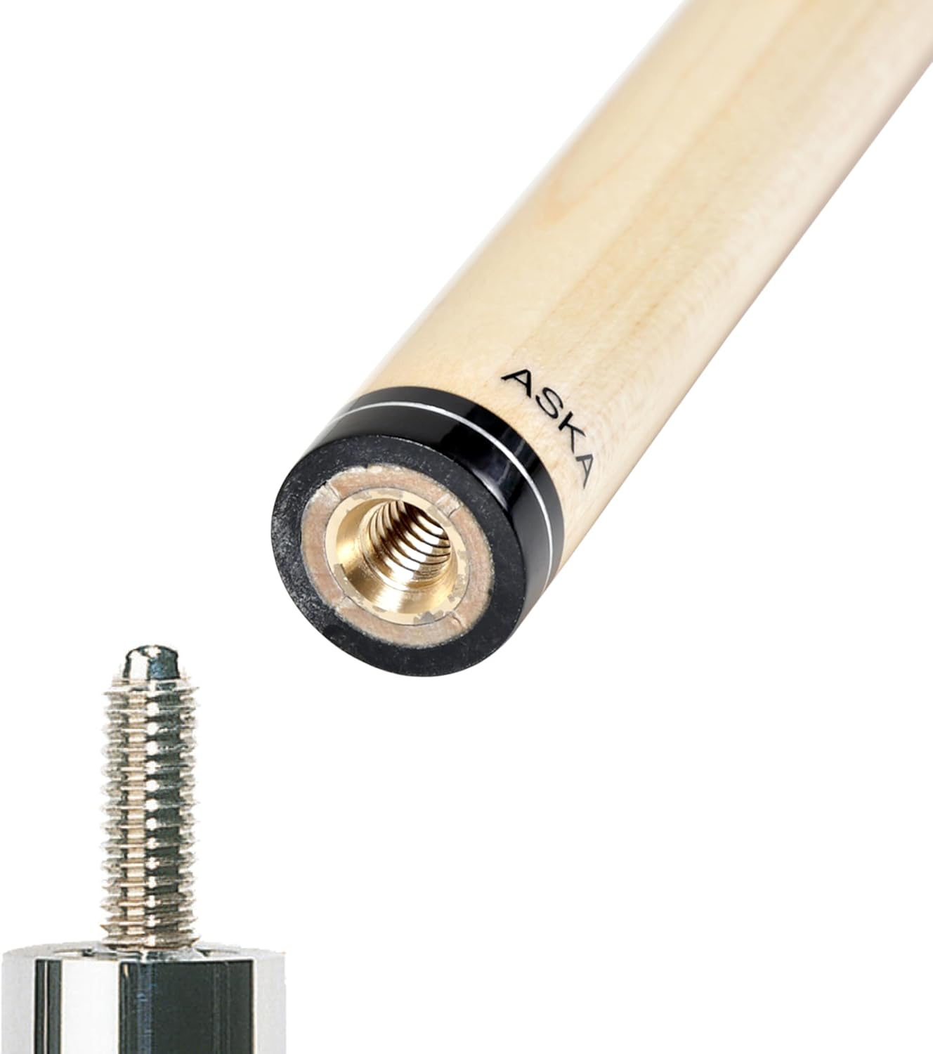 Close-up of the 5/16x18 thread joint on an cue shaft.