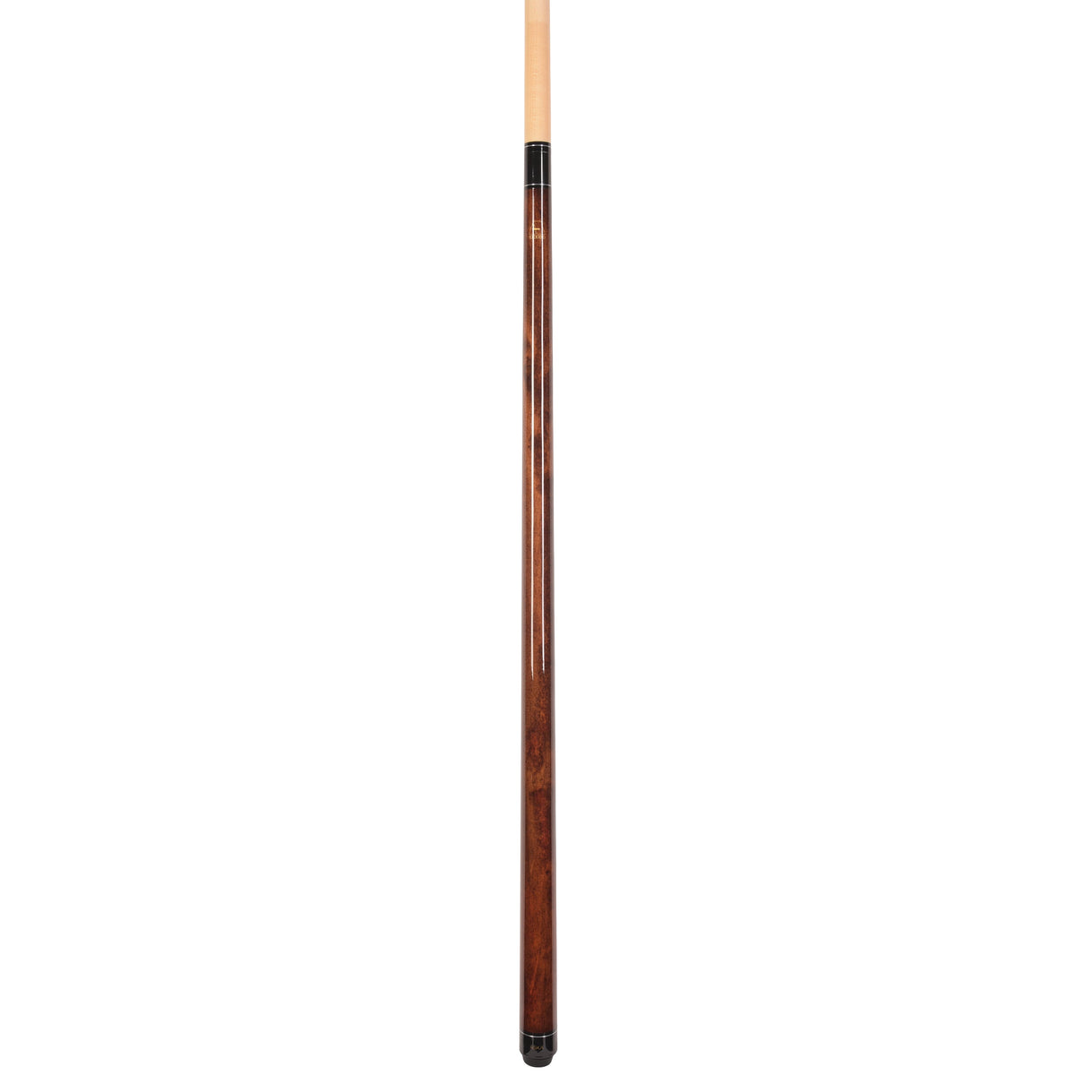 Profile view of the cherry wood pool cue shaft.