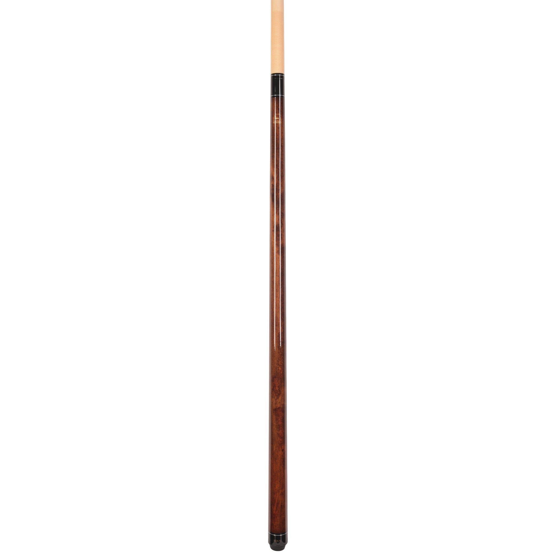 Profile view of the cherry wood pool cue shaft.