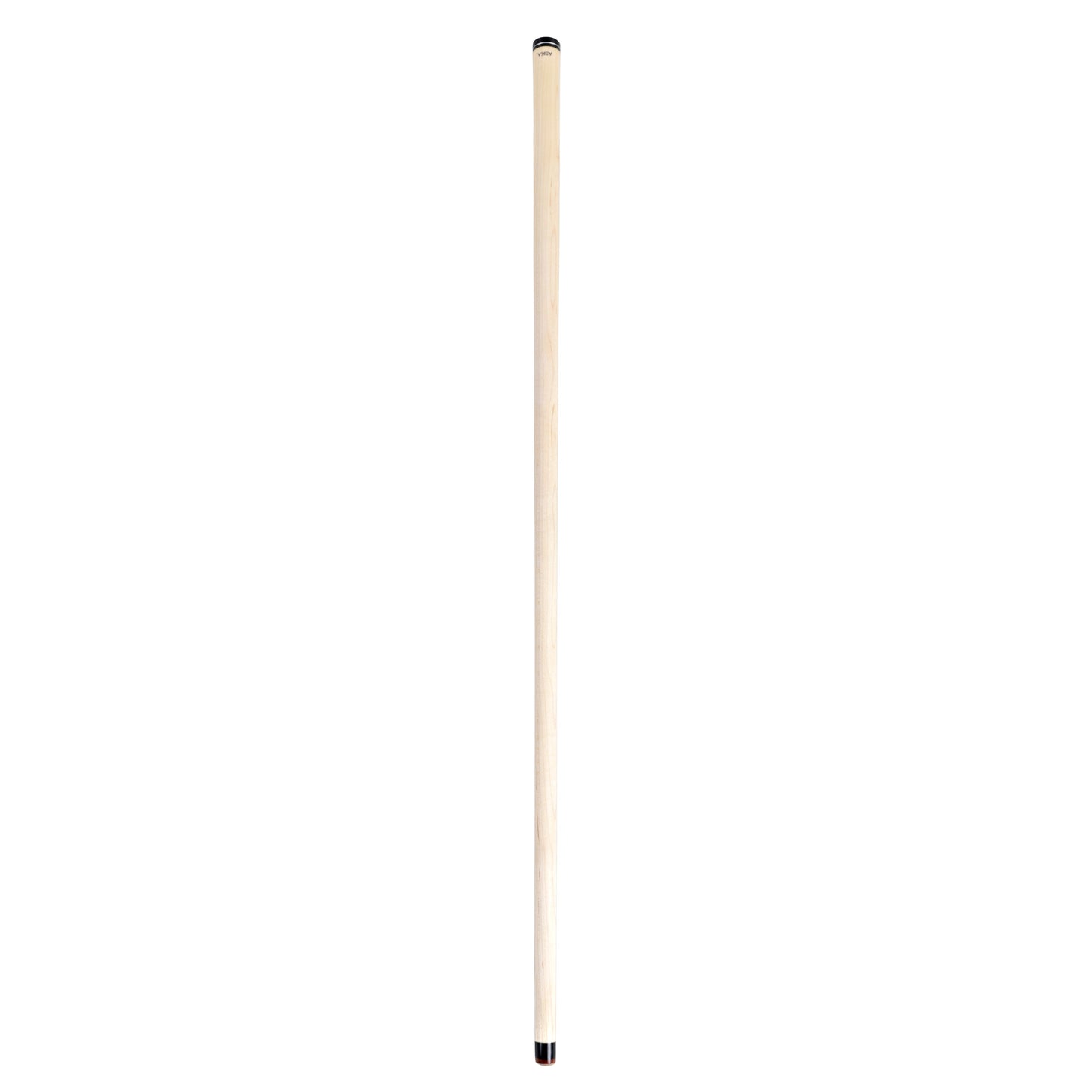 Full view of a light-colored cue shaft against a white background.