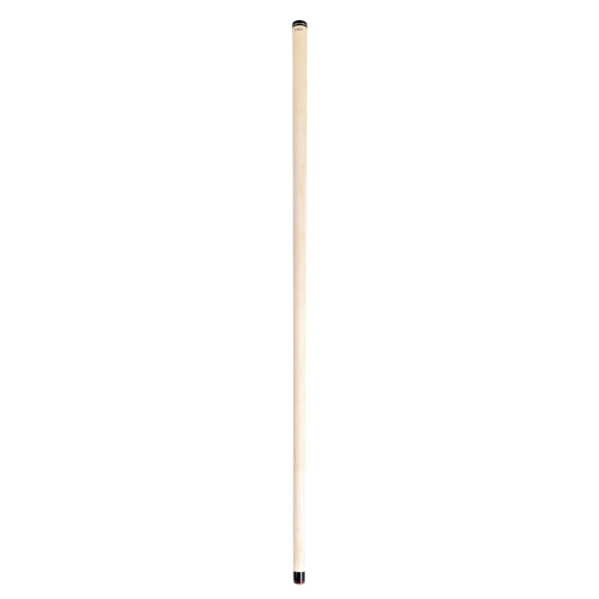 Full view of a light-colored cue shaft against a white background.