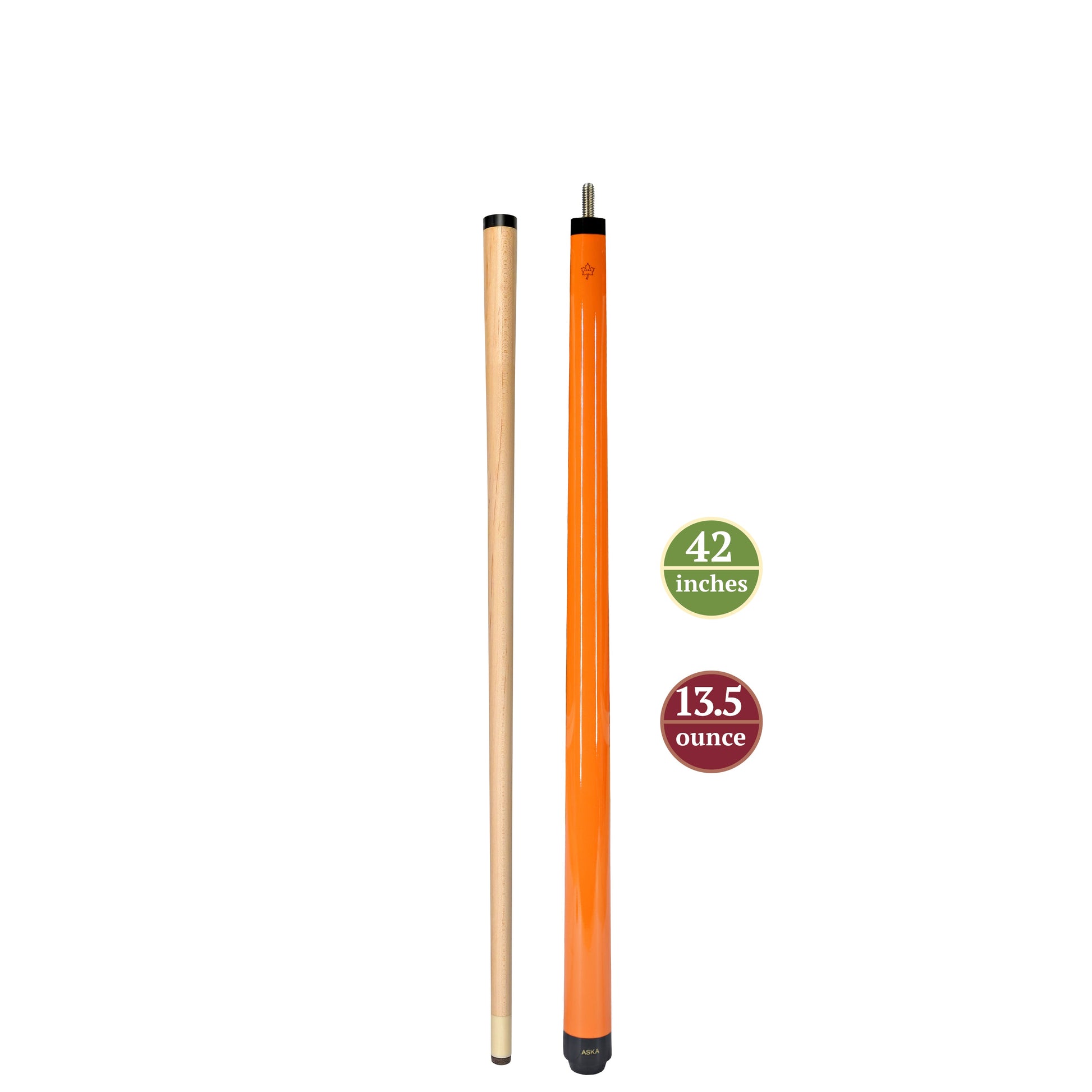ASKA Blaze Orange 52" Short Pool Cue – 19 oz Youth Cue, Maple Shaft, 13mm Tip, 2-Piece (SWP52O)