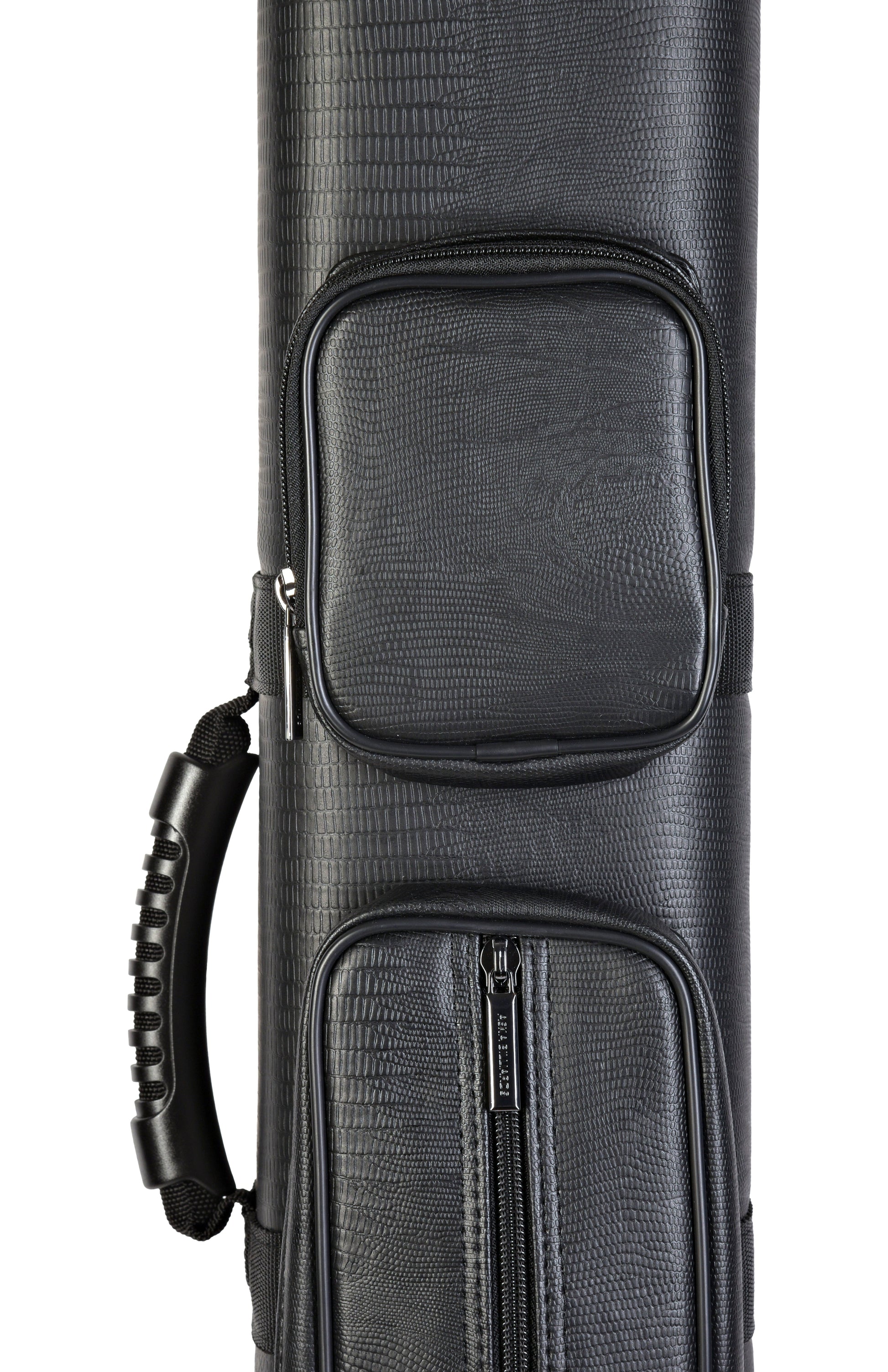 Close-up of the textured exterior and zippered pockets on the case