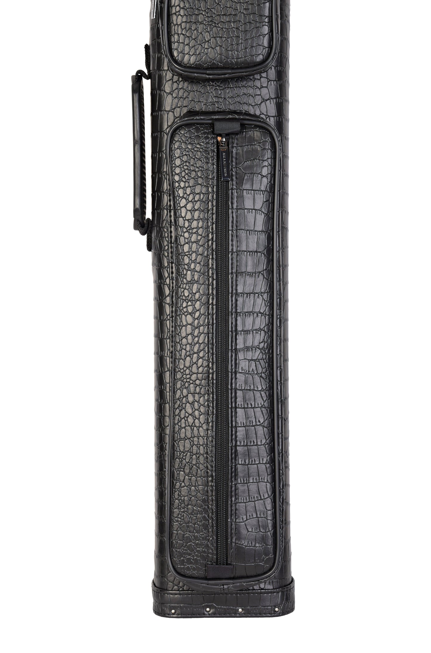 Bottom section of the black cue case showing zippered pocket detail.