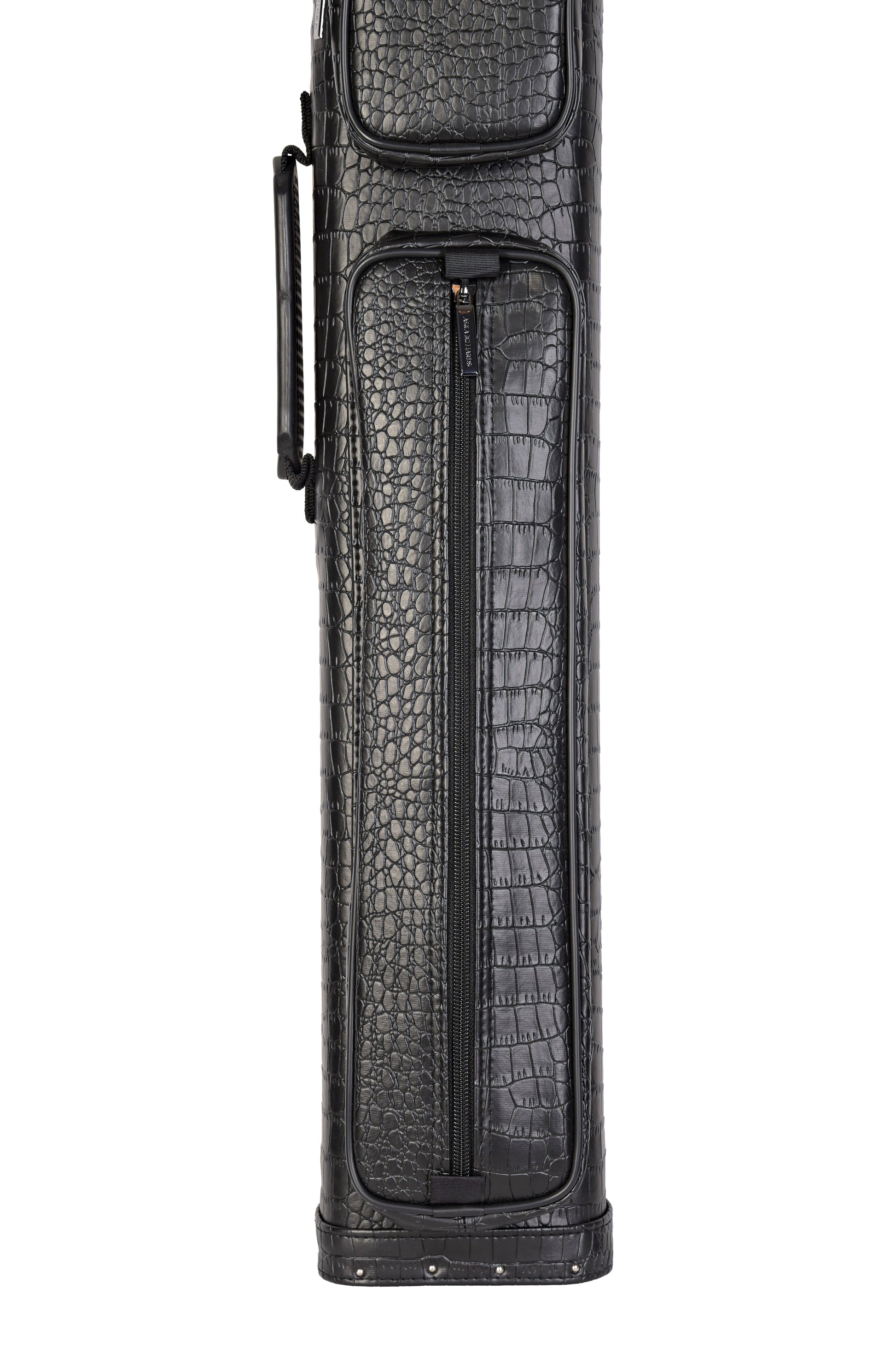Bottom section of the black cue case showing zippered pocket detail.