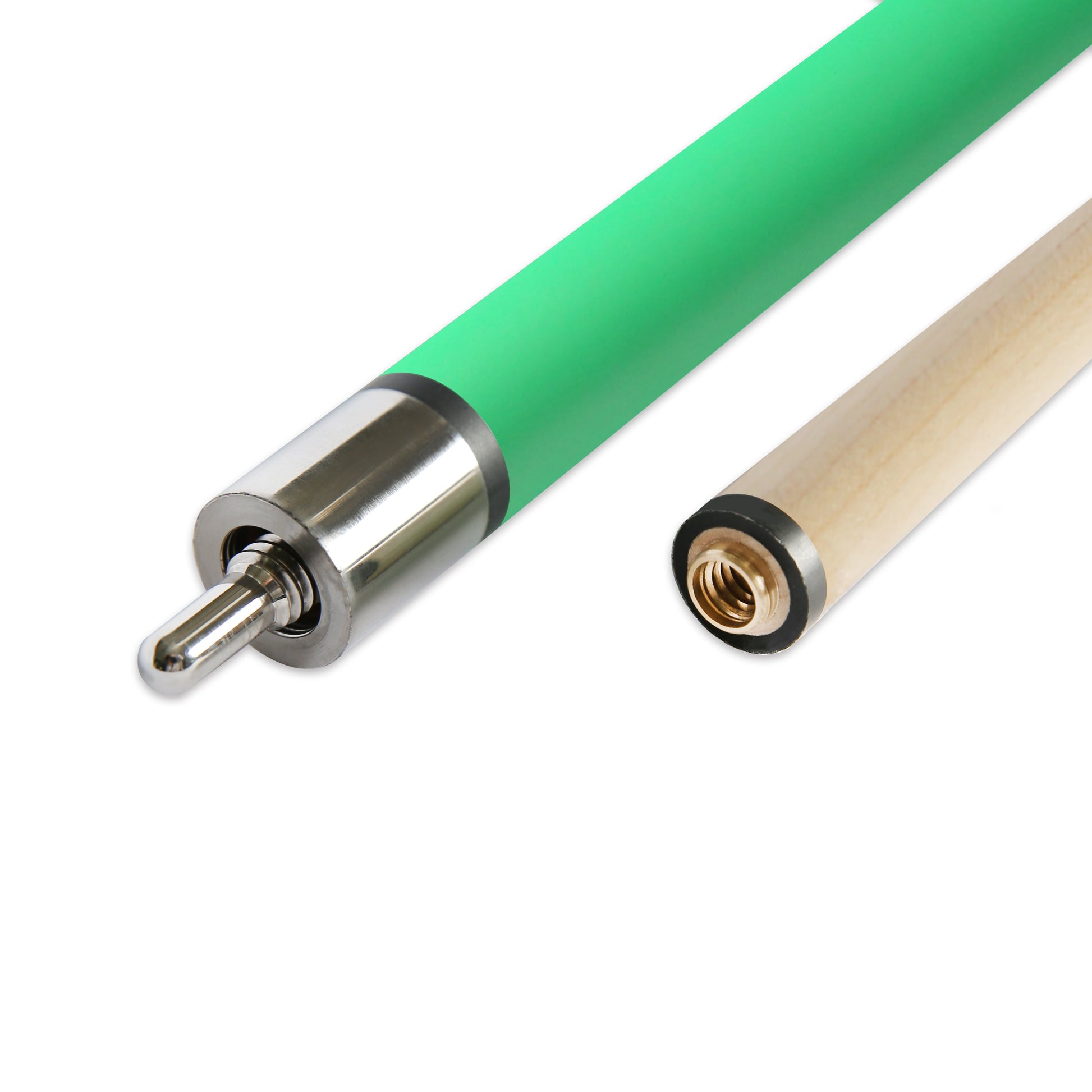 Cue joint and maple shaft threads on a white background.