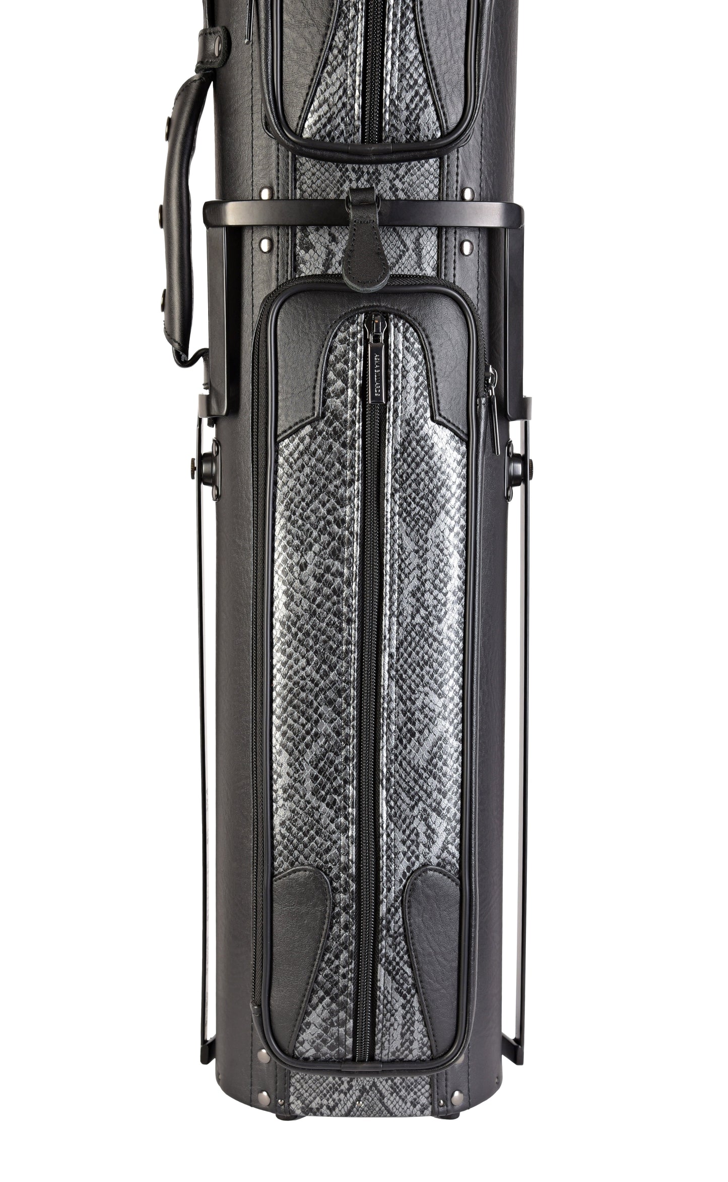 Bottom section of the pool cue case featuring snake pattern zippers