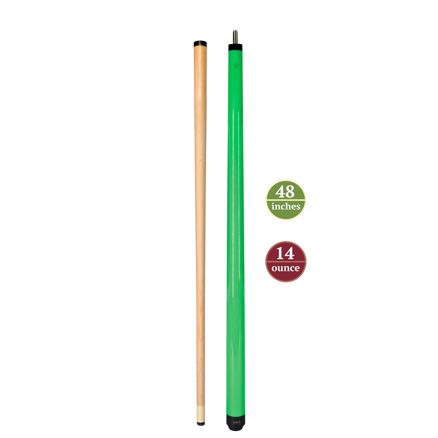 ASKA Neon Green 52" Short Pool Cue – 19 oz Youth Cue, Maple Shaft, 13mm Tip, 2-Piece (SWP52G)