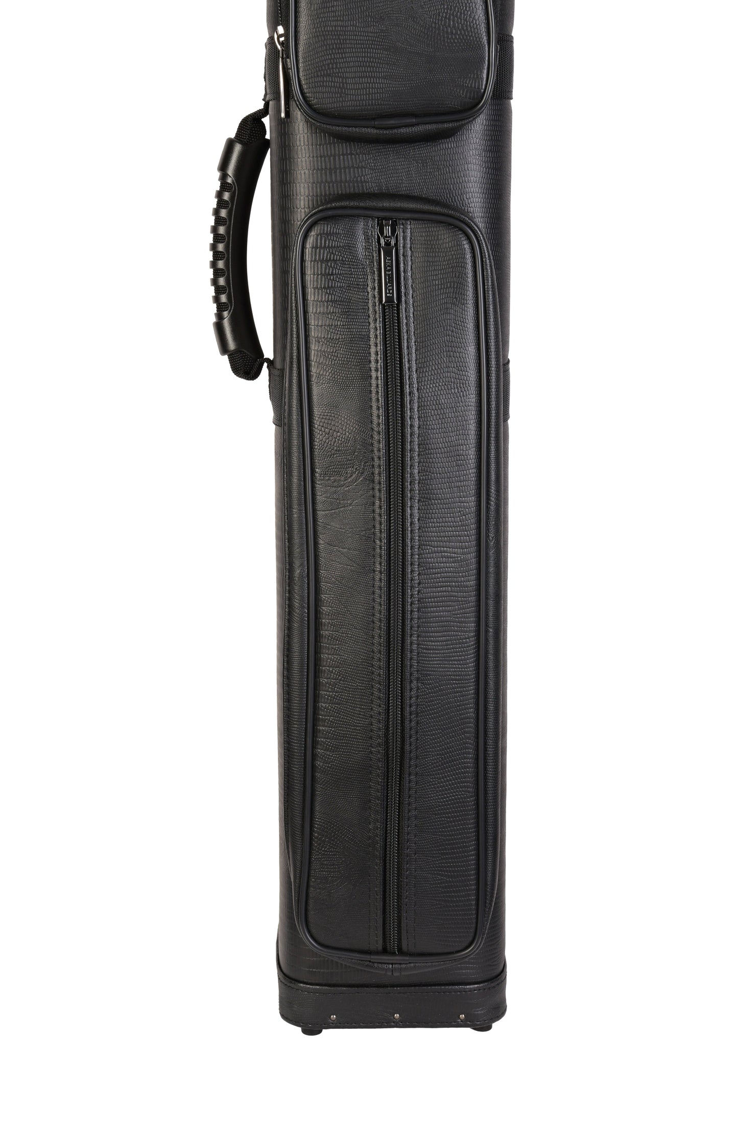 Full view of the black cue case showing lower storage compartment