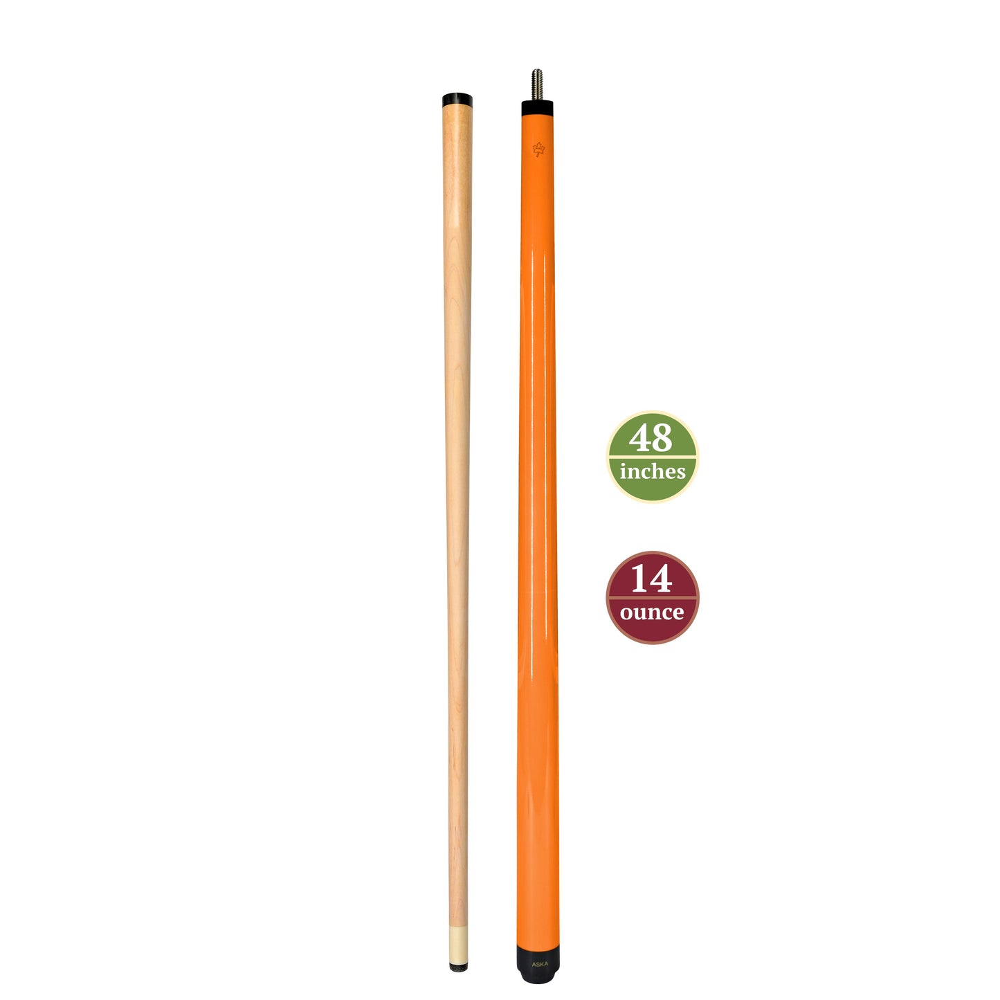 ASKA Blaze Orange 48" Short Pool Cue – 14 oz Youth Cue, Maple Shaft, 13mm Tip, 2-Piece (SWP48O)