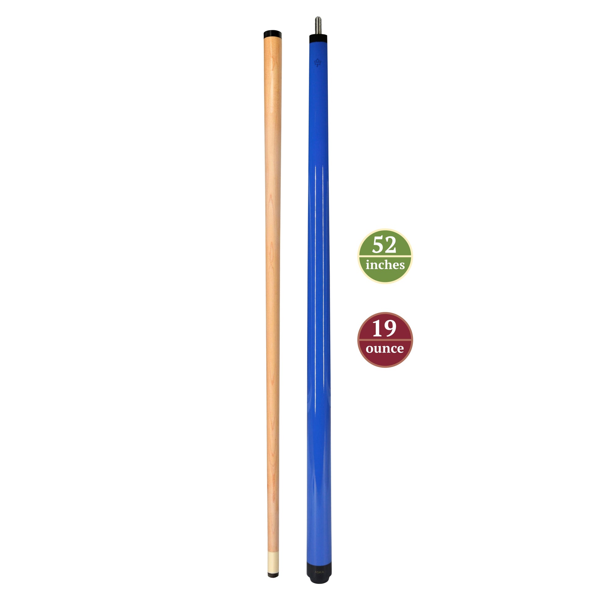 ASKA Bright Blue Short Pool Cue – 36", 42", 48", 52", 58" Youth Cue, Maple Shaft, 13mm Tip, 2-Piece — view 6