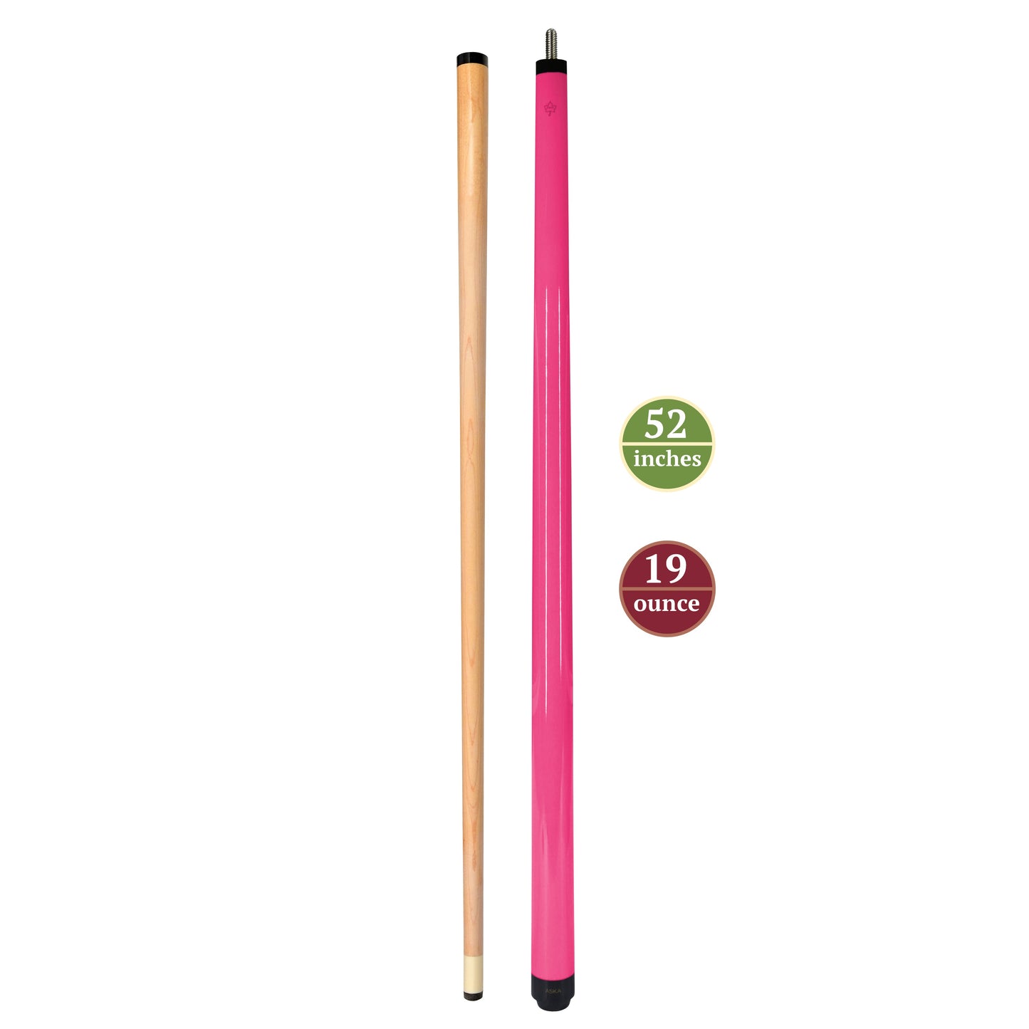 ASKA Neon Pink 52" Short Pool Cue – 19 oz Youth Cue, Maple Shaft, 13mm Tip, 2-Piece (SWP52P)