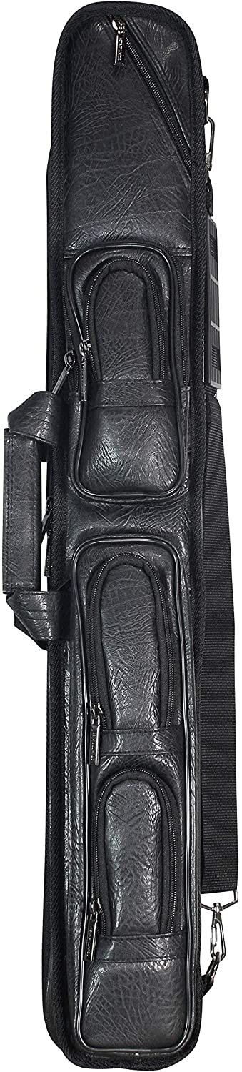 Angled view of the black 2B4S cue case with pockets