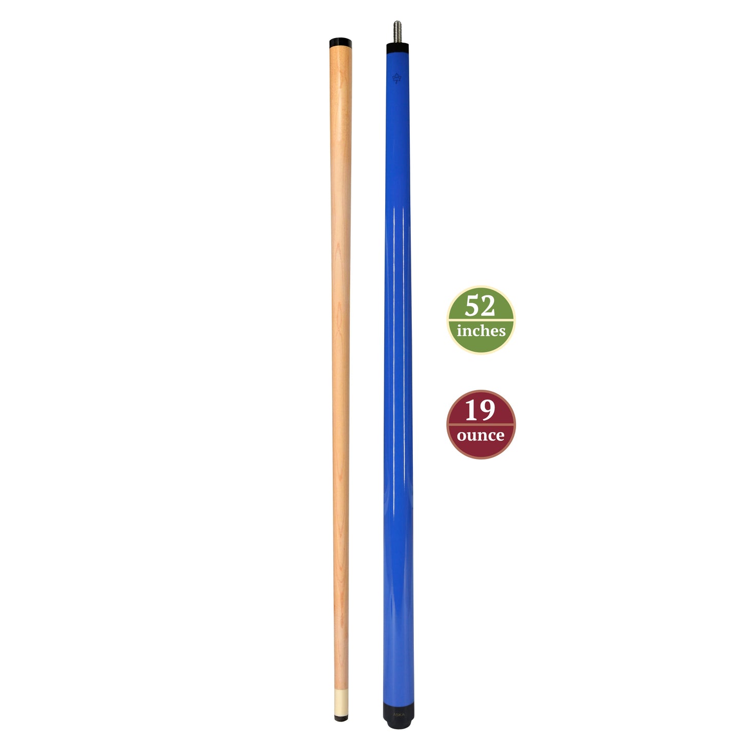 ASKA Bright Blue 48" Short Pool Cue – 14 oz Youth Cue, Maple Shaft, 13mm Tip, 2-Piece (SWP48B)