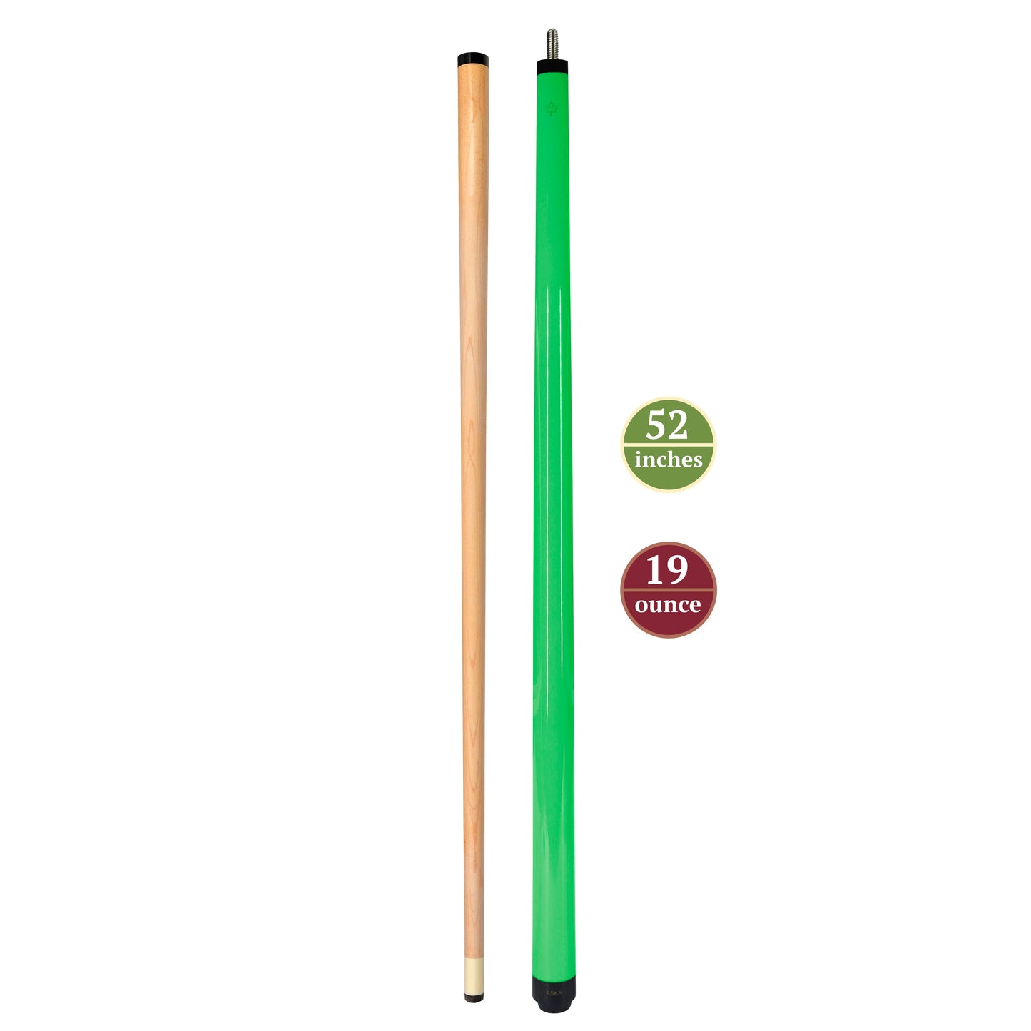 ASKA Neon Green 48" Short Pool Cue – 14 oz Youth Cue, Maple Shaft, 13mm Tip, 2-Piece (SWP48G)