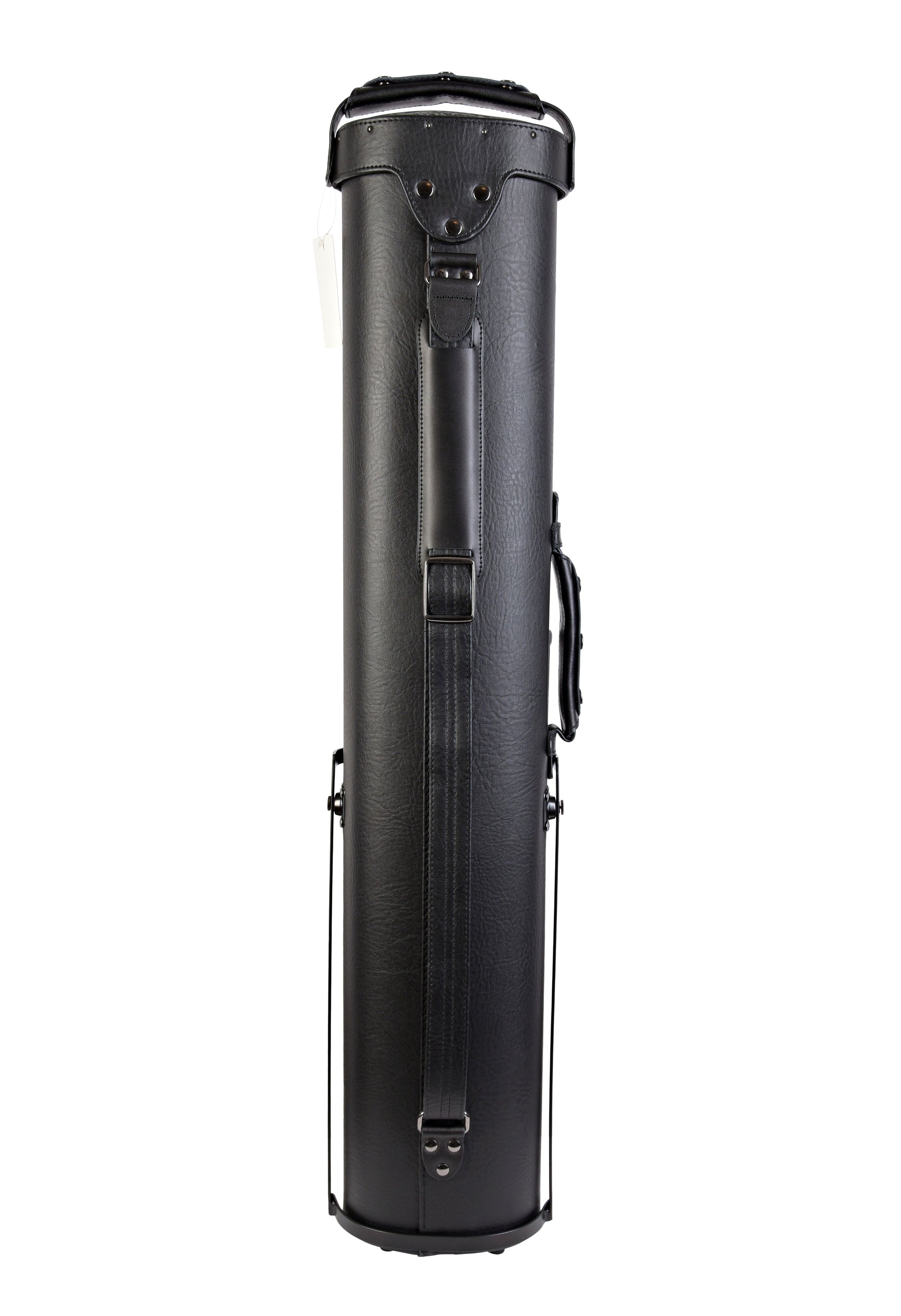 Side view of the black oval billiard cue case without stand
